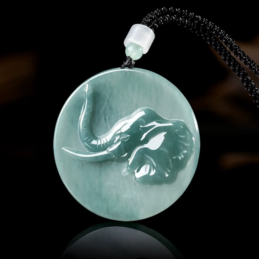 DDP 50mm Natural Certificated Type A Untreated Blue Watery Guatemalan Round Pendant With Elephant Carved