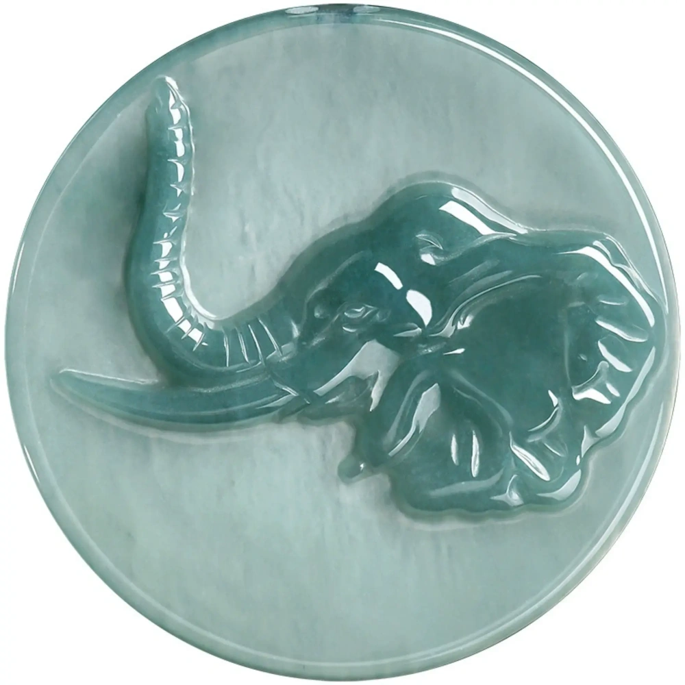 DDP 50mm Natural Certificated Type A Untreated Blue Watery Guatemalan Round Pendant With Elephant Carved