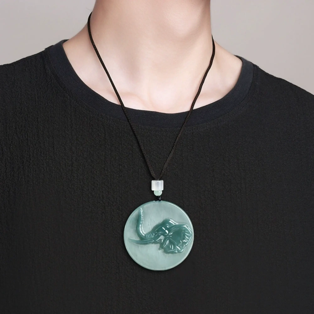 DDP 50mm Natural Certificated Type A Untreated Blue Watery Guatemalan Round Pendant With Elephant Carved