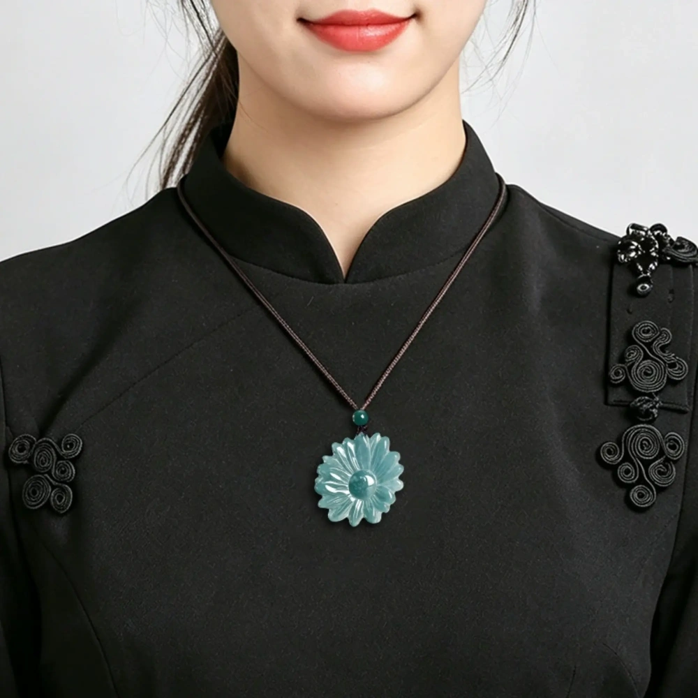 DDP 35mm Natural Certificated Type A Untreated Icy Blue Watery Guatemalan Chrysanthemum Pendant