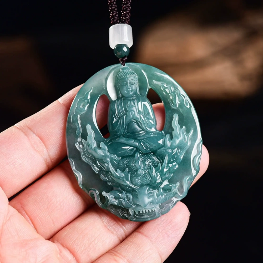DDP 60mm Natural Certificated Type A Untreated Blue Watery Guatemalan Dragon Subduing Tathagata Pendant