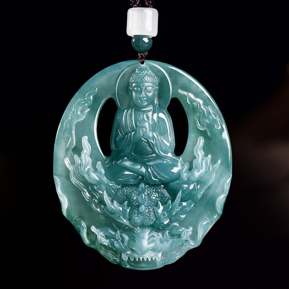 DDP 60mm Natural Certificated Type A Untreated Blue Watery Guatemalan Dragon Subduing Tathagata Pendant