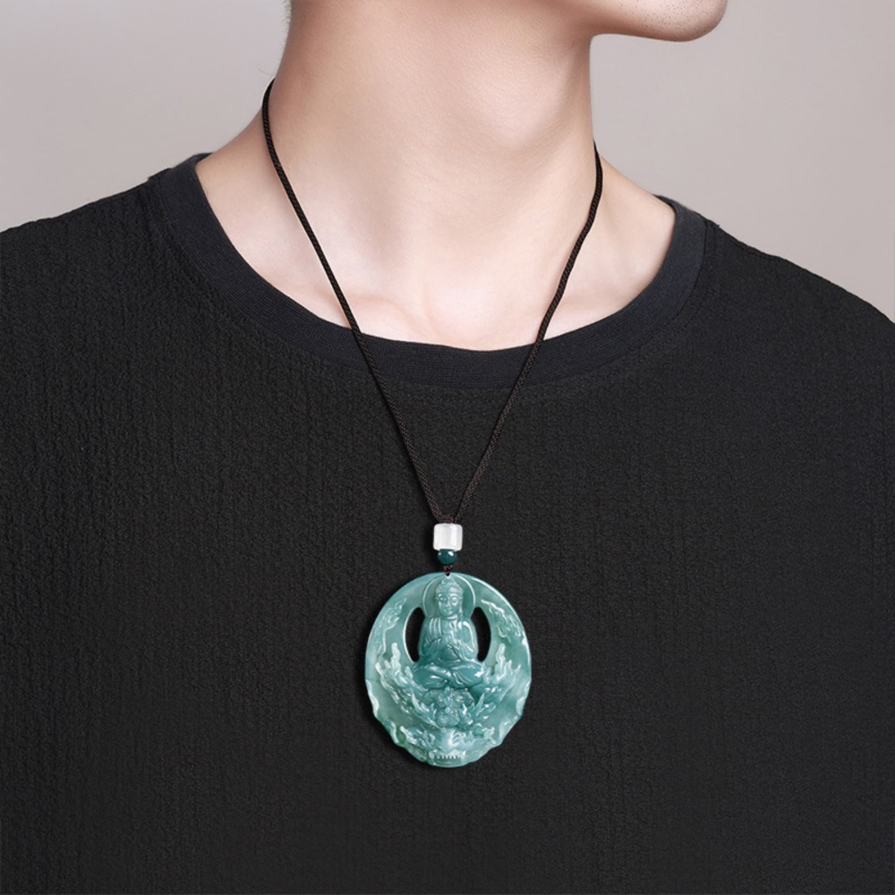 DDP 60mm Natural Certificated Type A Untreated Blue Watery Guatemalan Dragon Subduing Tathagata Pendant