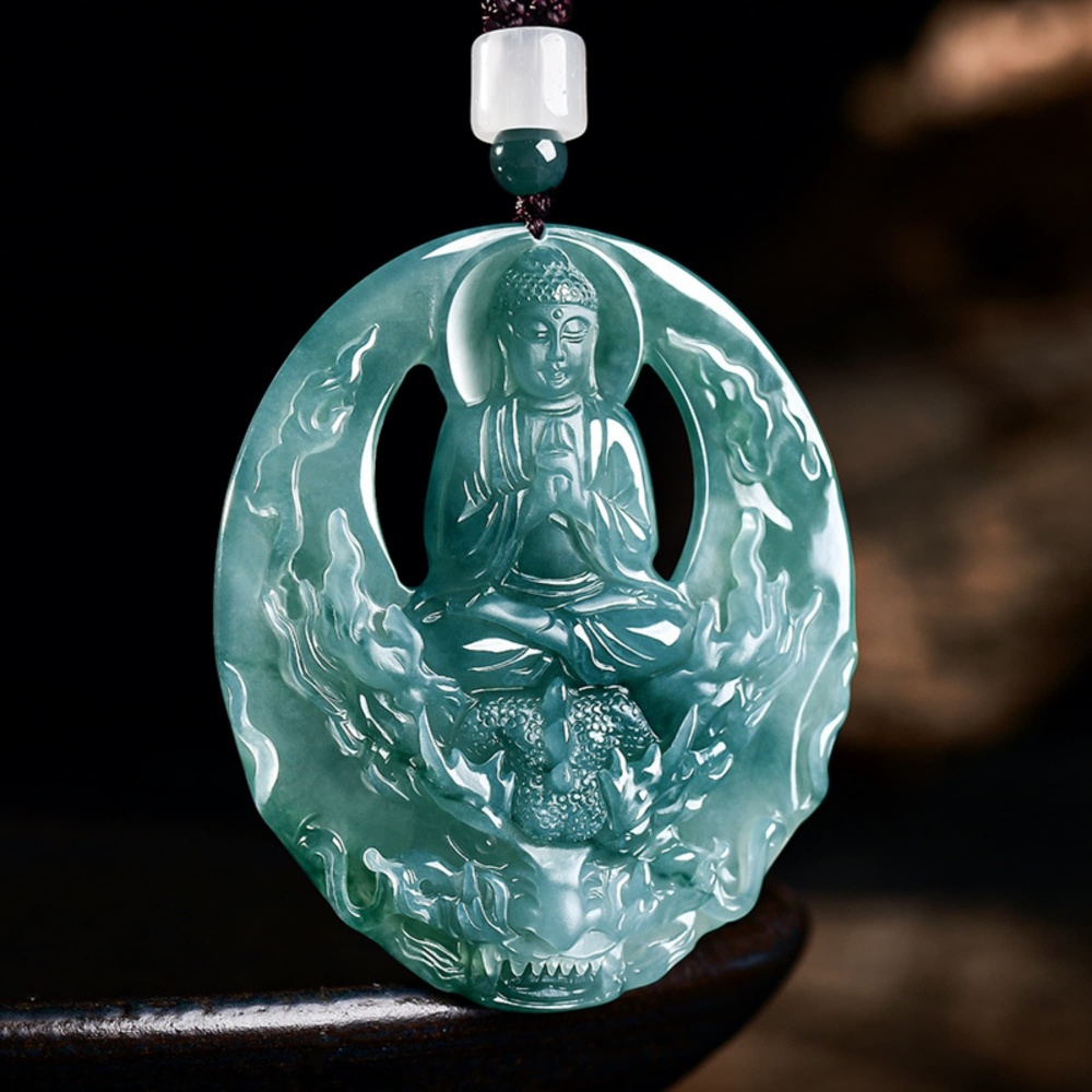 DDP 60mm Natural Certificated Type A Untreated Blue Watery Guatemalan Dragon Subduing Tathagata Pendant