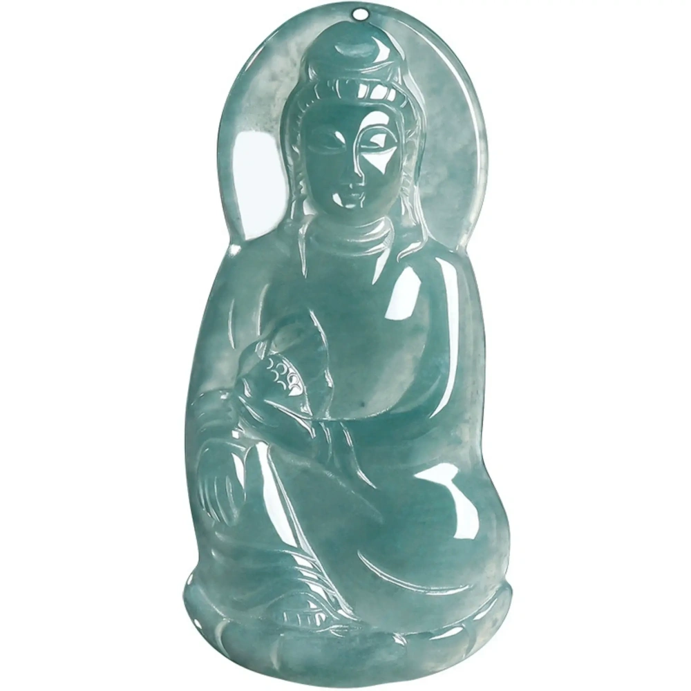 DDP 49mm Natural Certificated Type A Untreated Blue Watery Guatemalan Guanyin With Precious Lotus Pendant