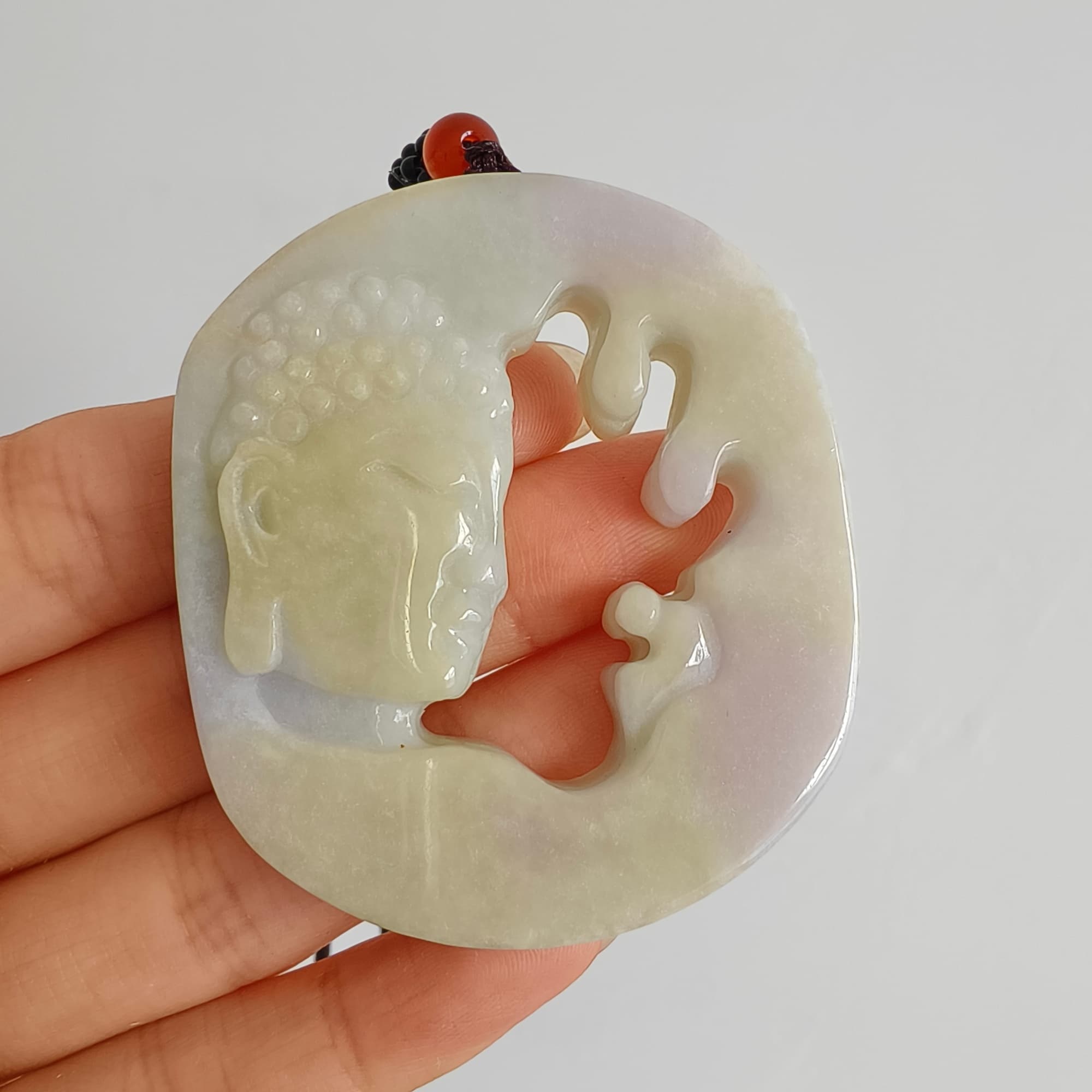 DDP 56mm Natural Type A Untreated Yellow Lavender Burmese Jadeite Buddha Amulet Pendant