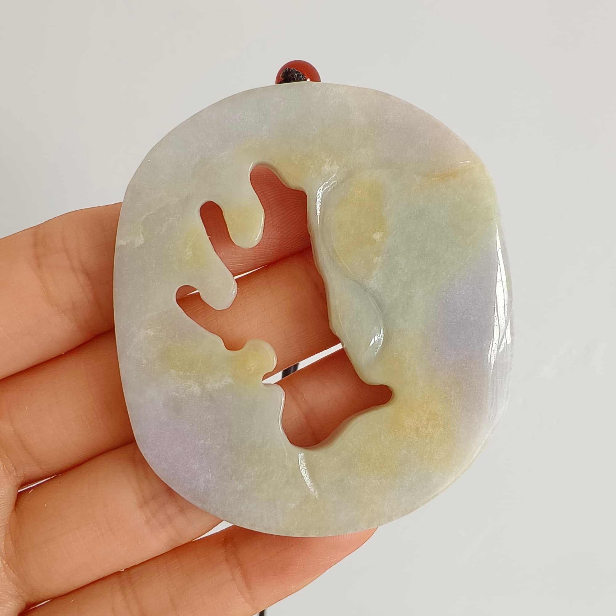 DDP 56mm Natural Type A Untreated Yellow Lavender Burmese Jadeite Buddha Amulet Pendant