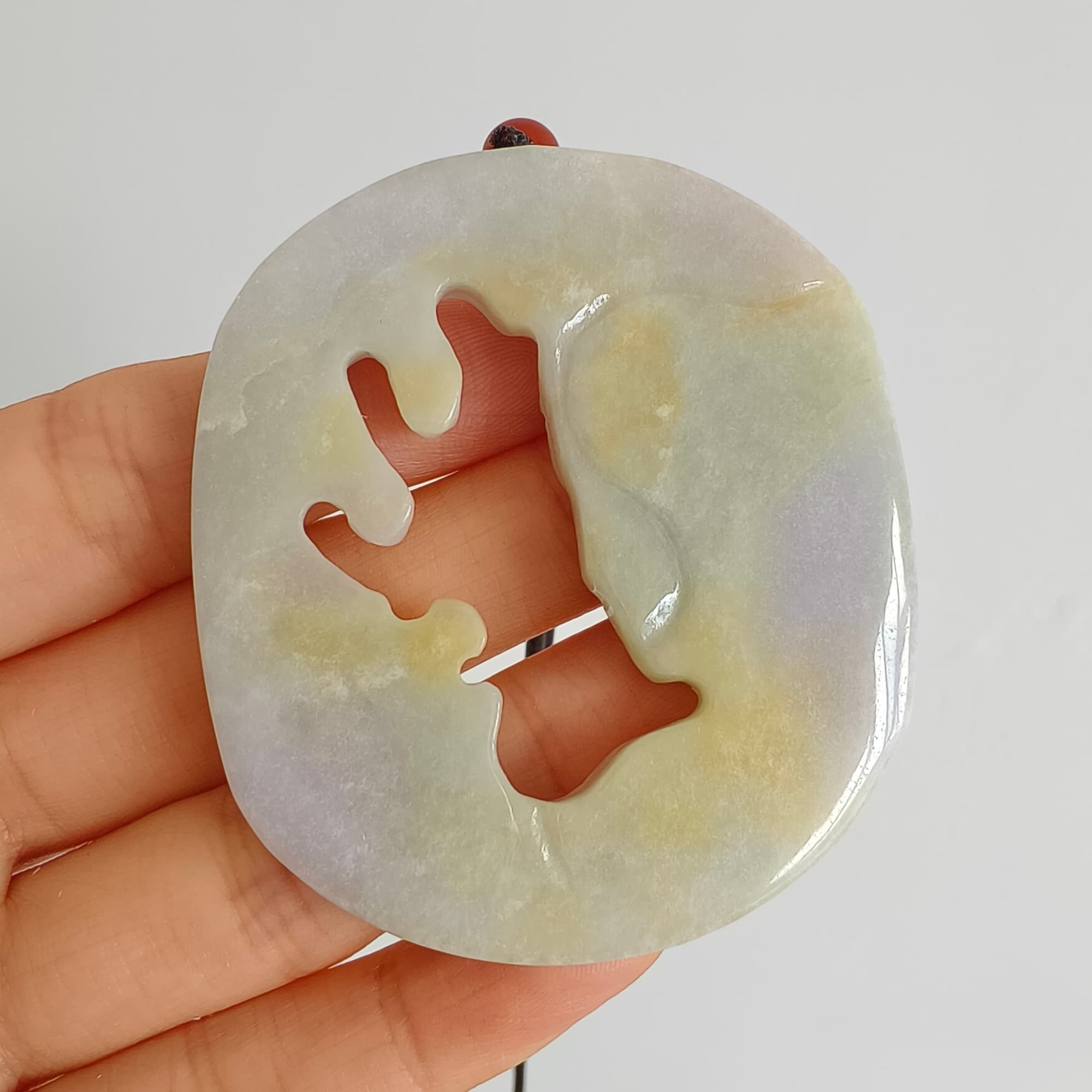 DDP 56mm Natural Type A Untreated Yellow Lavender Burmese Jadeite Buddha Amulet Pendant