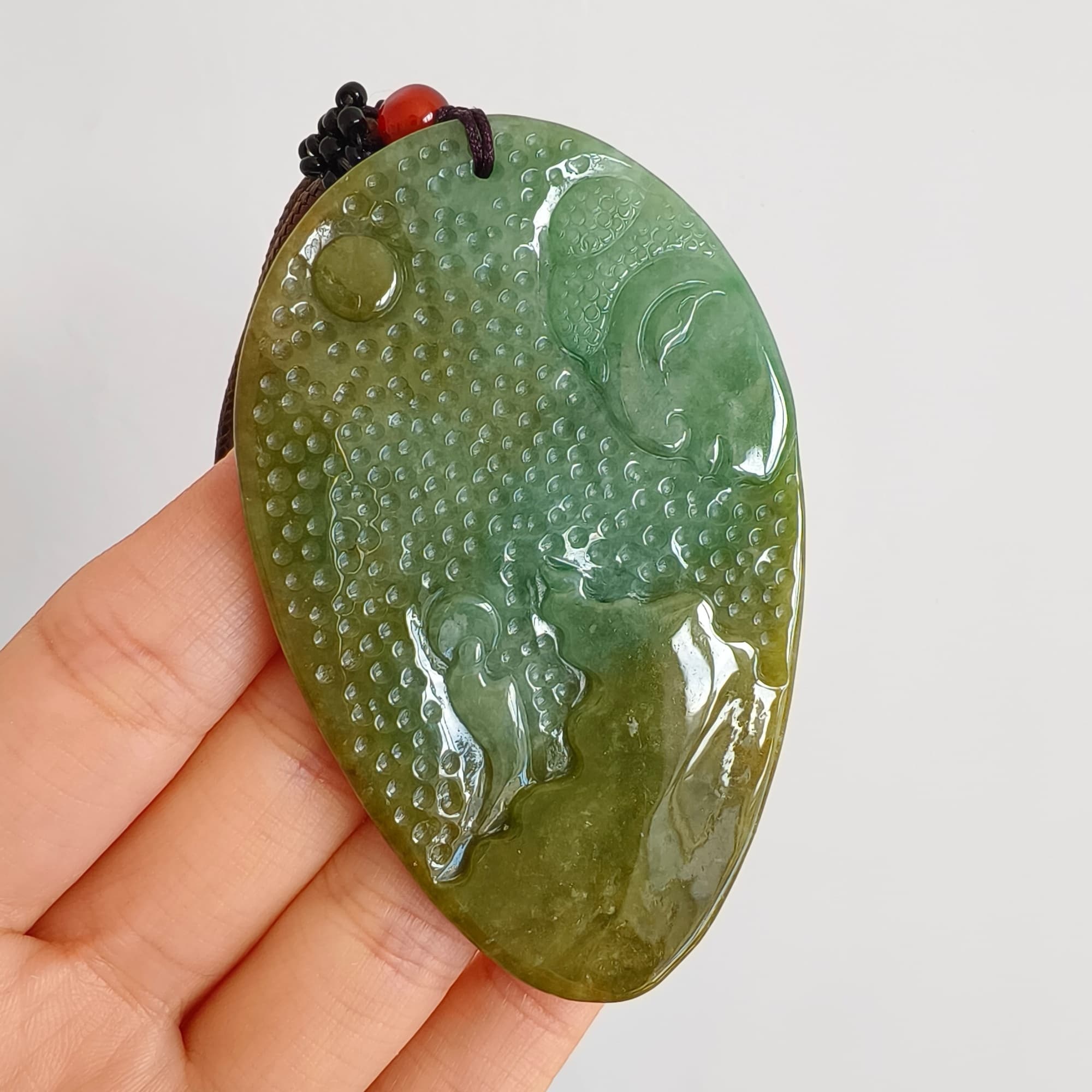 DDP 72.5mm Natural Type A Untreated Green Yellow Burmese Jadeite Buddha Amulet Pendant