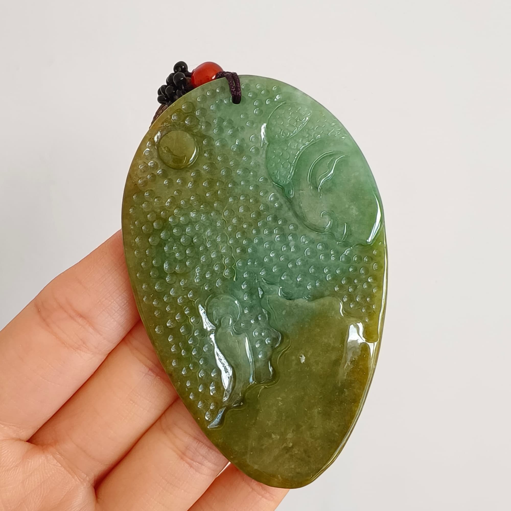DDP 72.5mm Natural Type A Untreated Green Yellow Burmese Jadeite Buddha Amulet Pendant