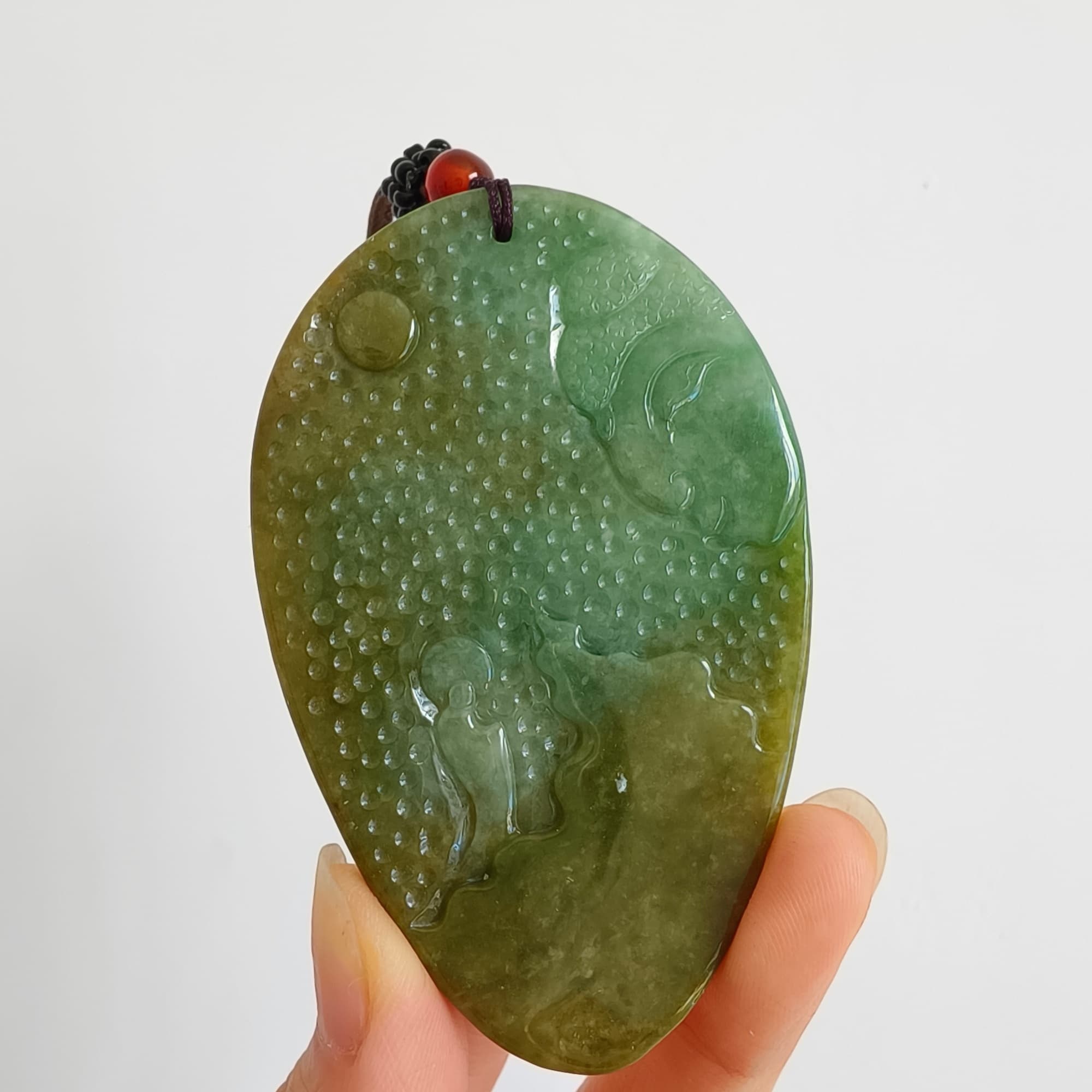 DDP 72.5mm Natural Type A Untreated Green Yellow Burmese Jadeite Buddha Amulet Pendant