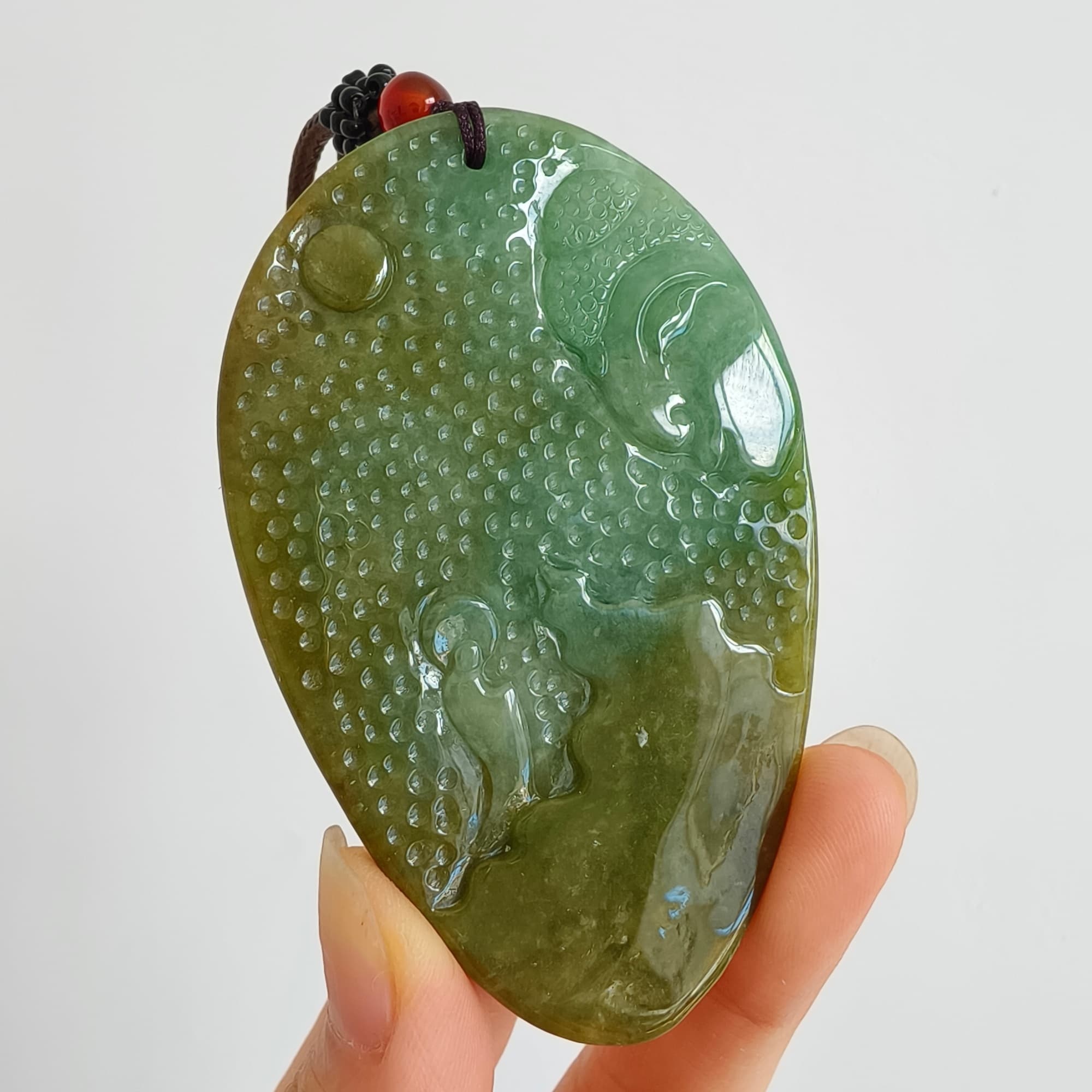 DDP 72.5mm Natural Type A Untreated Green Yellow Burmese Jadeite Buddha Amulet Pendant