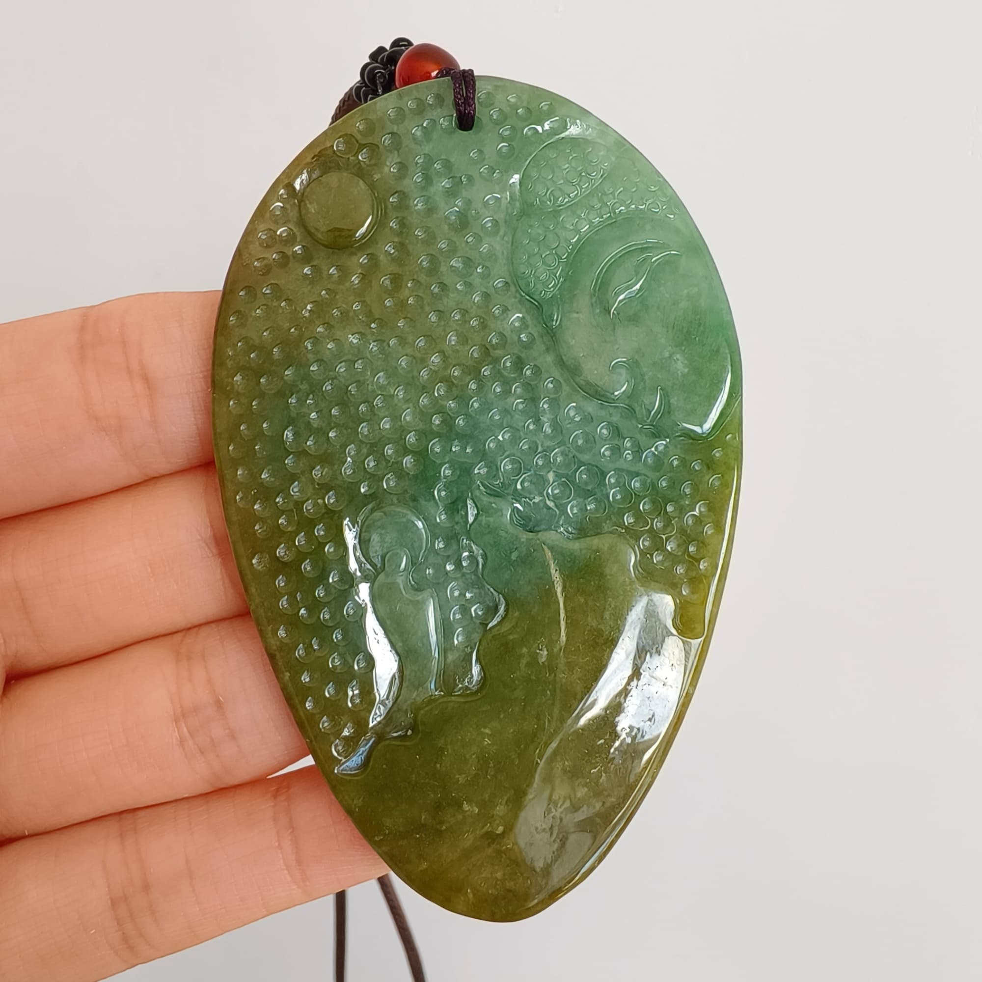 DDP 72.5mm Natural Type A Untreated Green Yellow Burmese Jadeite Buddha Amulet Pendant