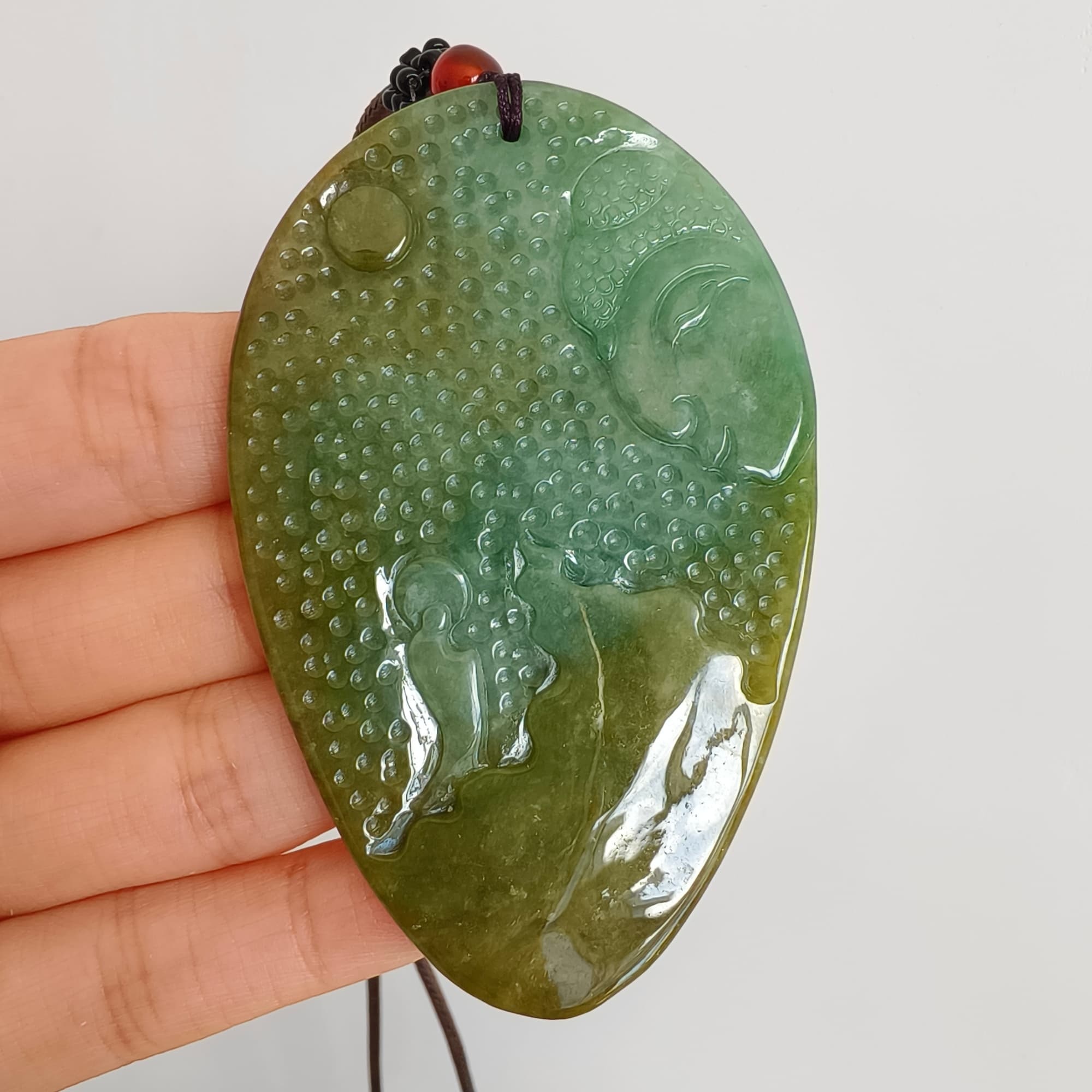 DDP 72.5mm Natural Type A Untreated Green Yellow Burmese Jadeite Buddha Amulet Pendant