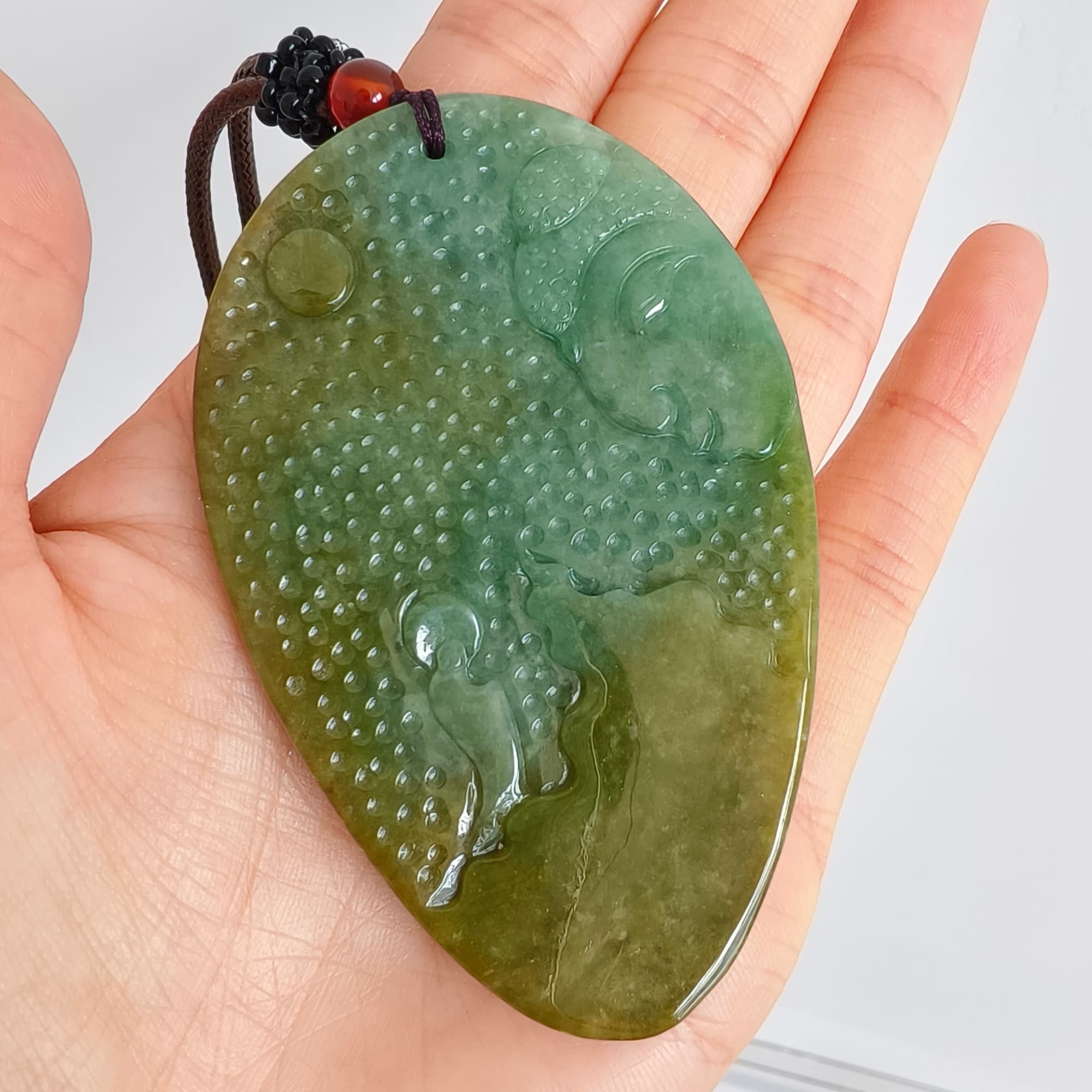 DDP 72.5mm Natural Type A Untreated Green Yellow Burmese Jadeite Buddha Amulet Pendant
