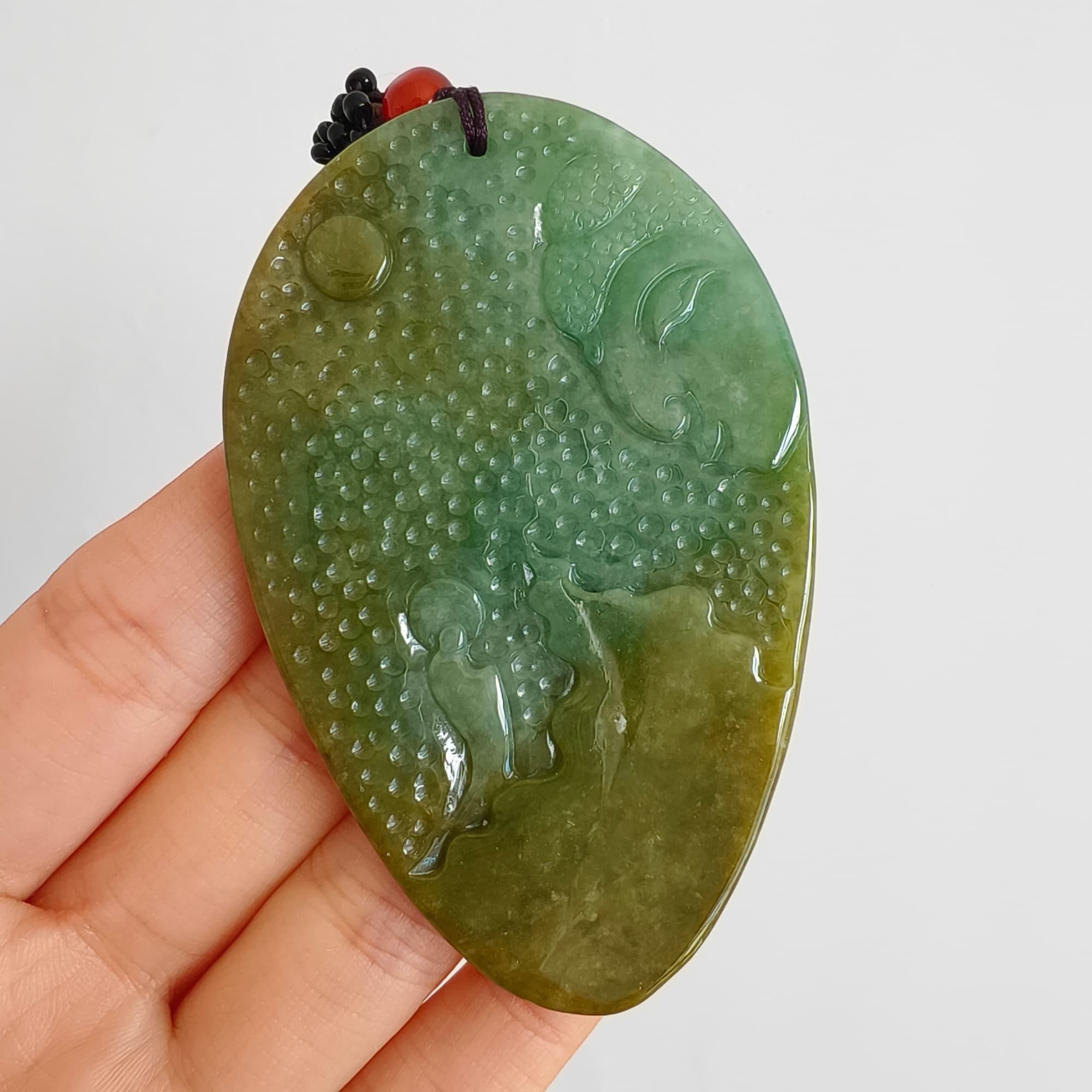 DDP 72.5mm Natural Type A Untreated Green Yellow Burmese Jadeite Buddha Amulet Pendant