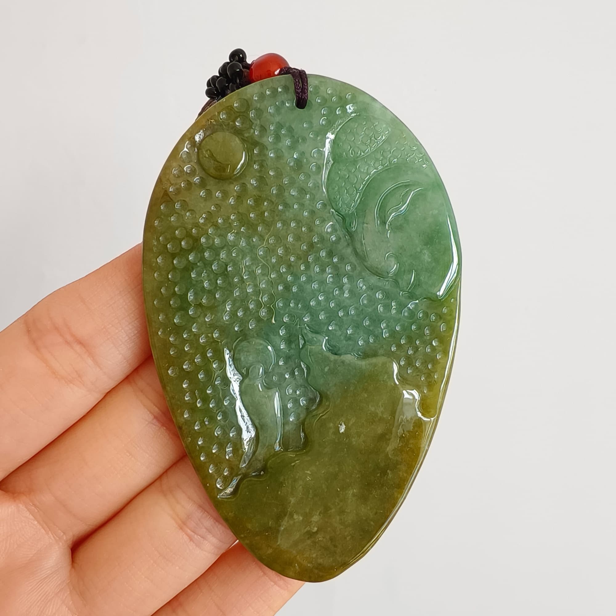 DDP 72.5mm Natural Type A Untreated Green Yellow Burmese Jadeite Buddha Amulet Pendant
