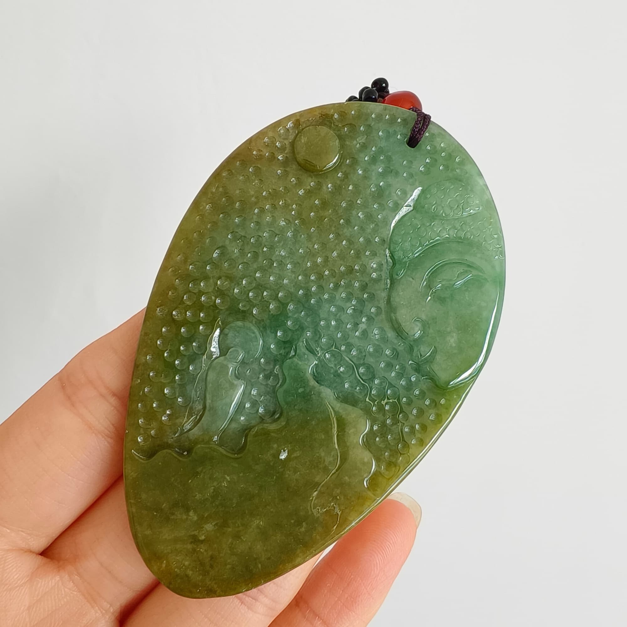 DDP 72.5mm Natural Type A Untreated Green Yellow Burmese Jadeite Buddha Amulet Pendant