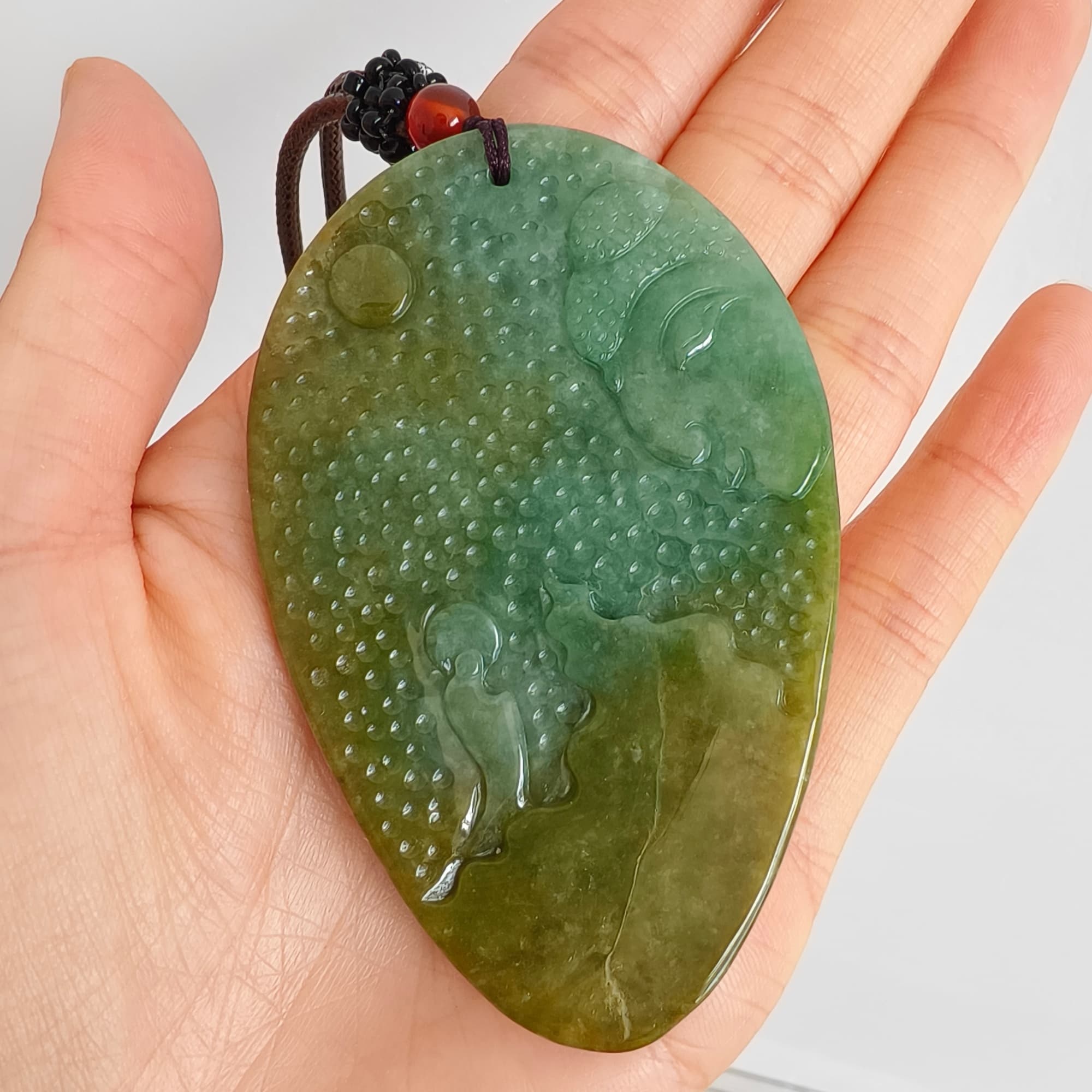 DDP 72.5mm Natural Type A Untreated Green Yellow Burmese Jadeite Buddha Amulet Pendant