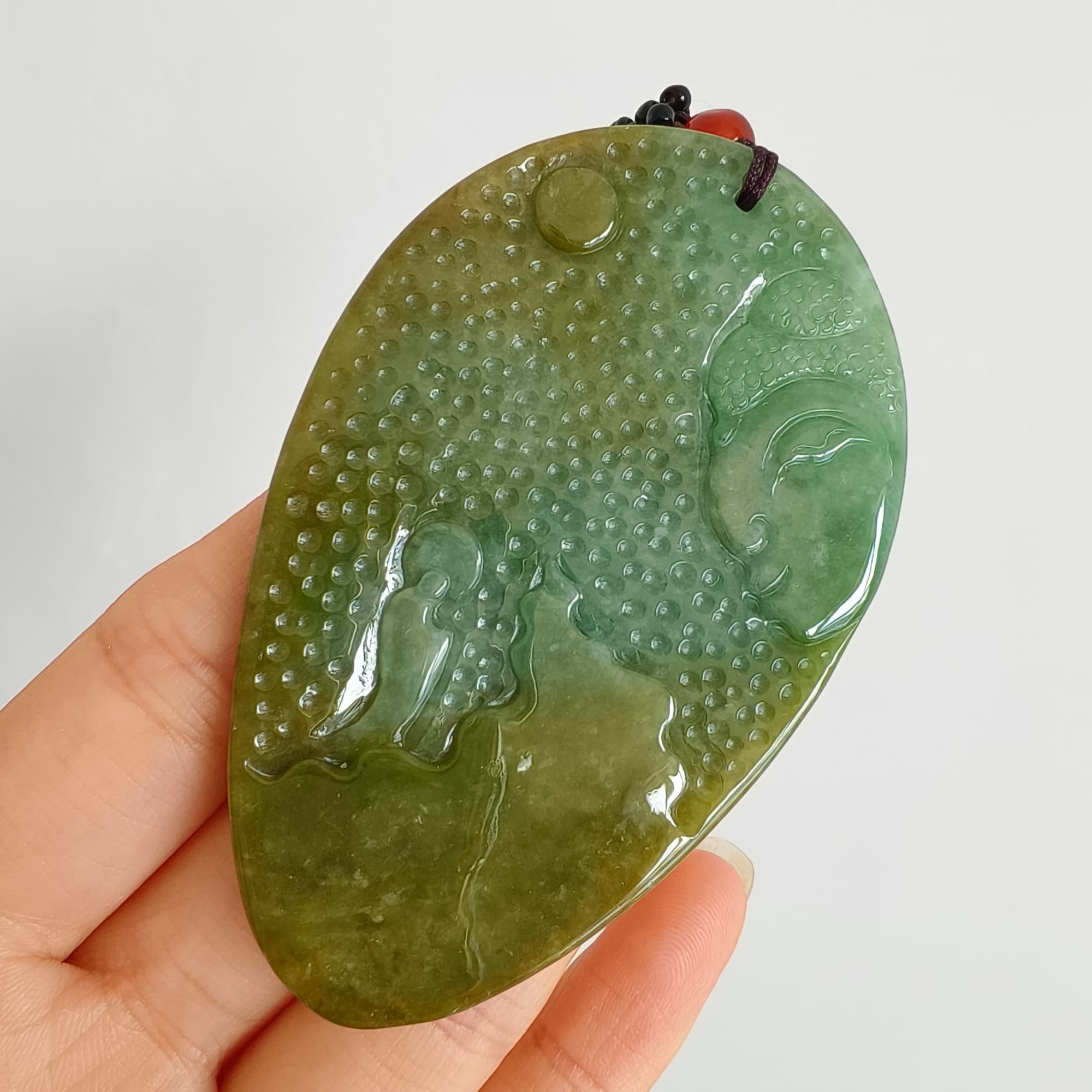 DDP 72.5mm Natural Type A Untreated Green Yellow Burmese Jadeite Buddha Amulet Pendant