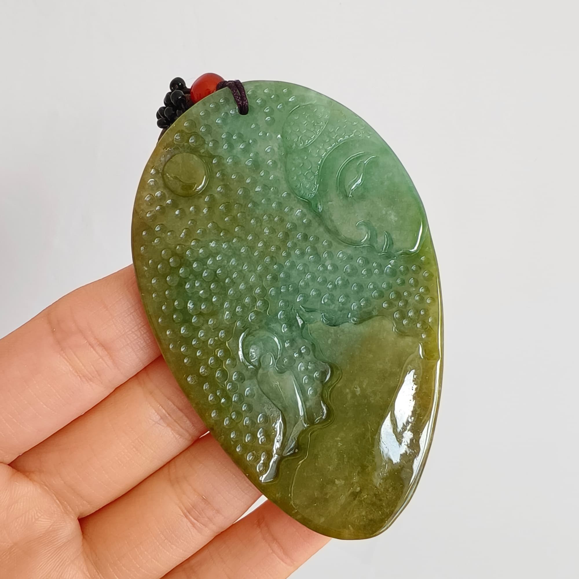 DDP 72.5mm Natural Type A Untreated Green Yellow Burmese Jadeite Buddha Amulet Pendant