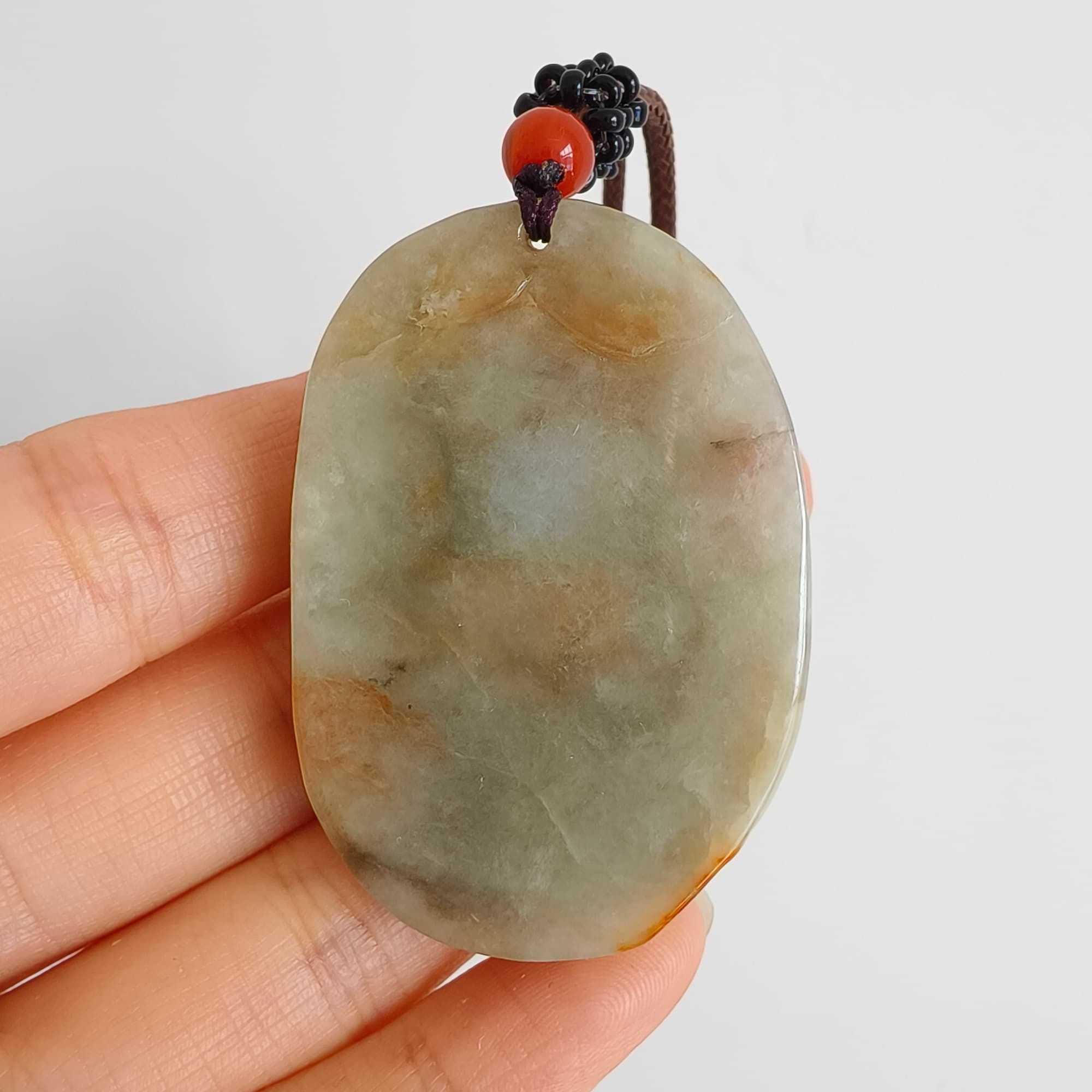 DDP 47.5mm Natural Certificated Yellow Red Burmese Jadeite Oval Pendant With Fish And Lotus Leaf Carved