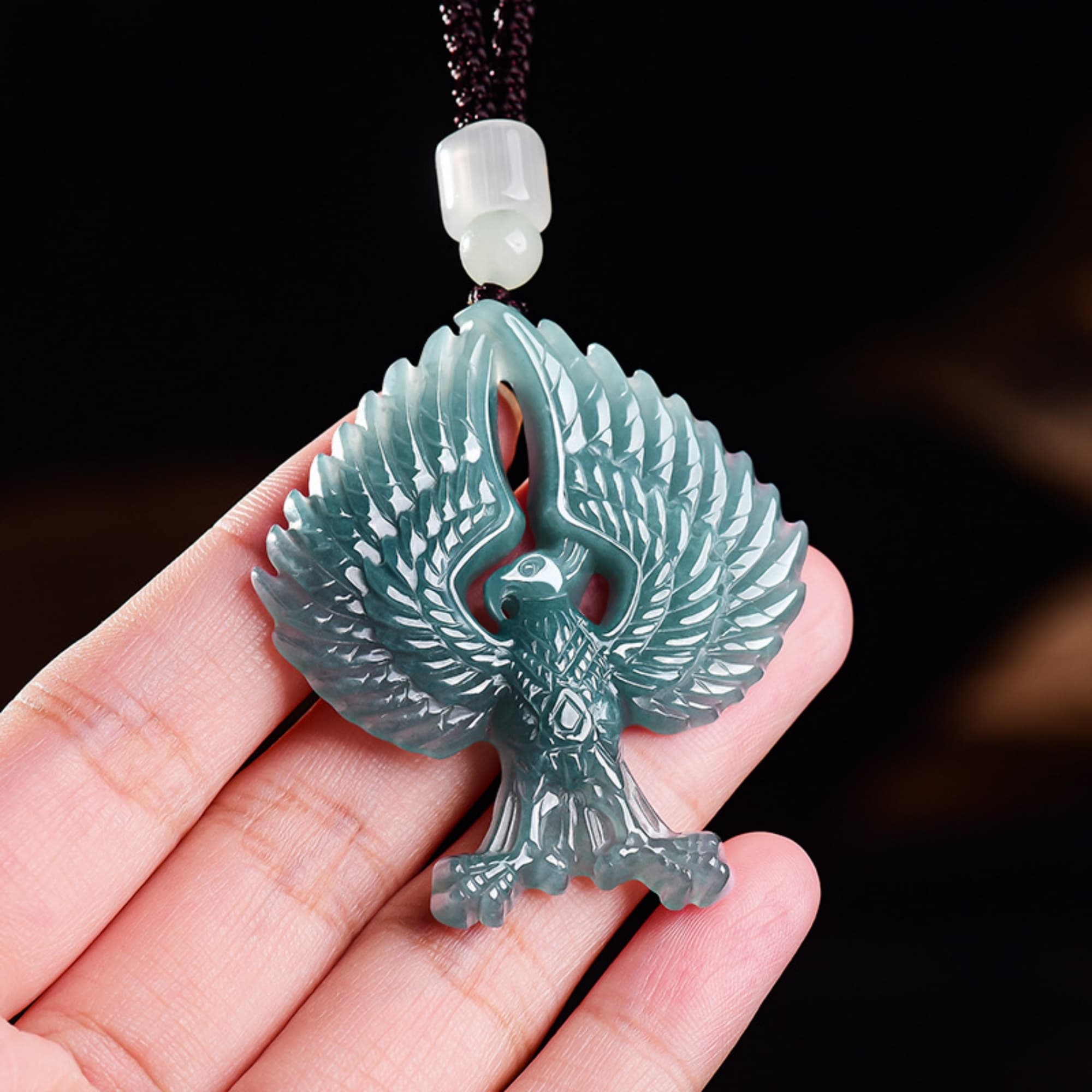 DDP 50mm Natural Certificated Type A Untreated Blue Watery Guatemalan Jadeite Eagle Pendant