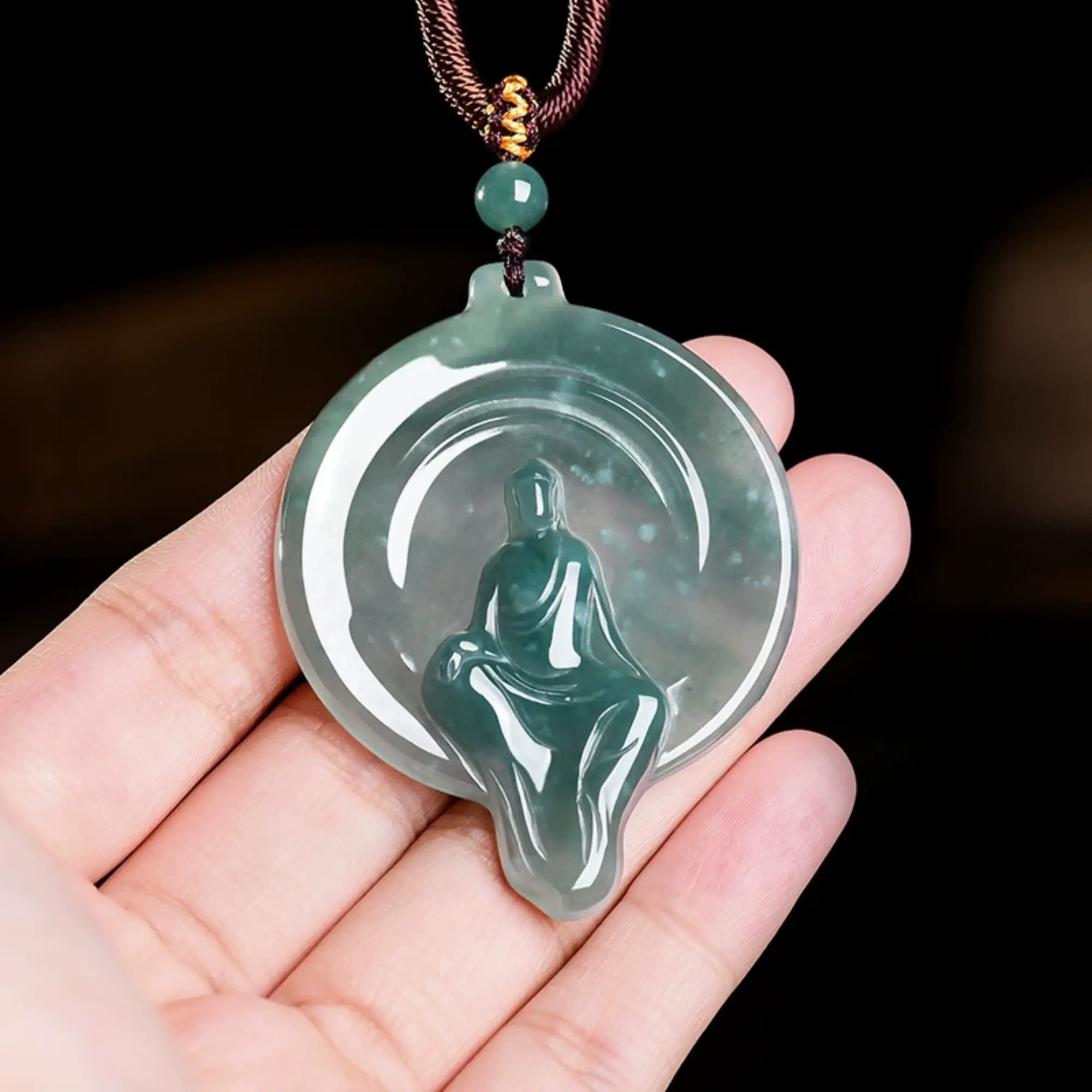DDP 55mm Natural Certificated Type A Untreated Blue Watery Guatemalan Jadeite Faceless Buddha Pendant