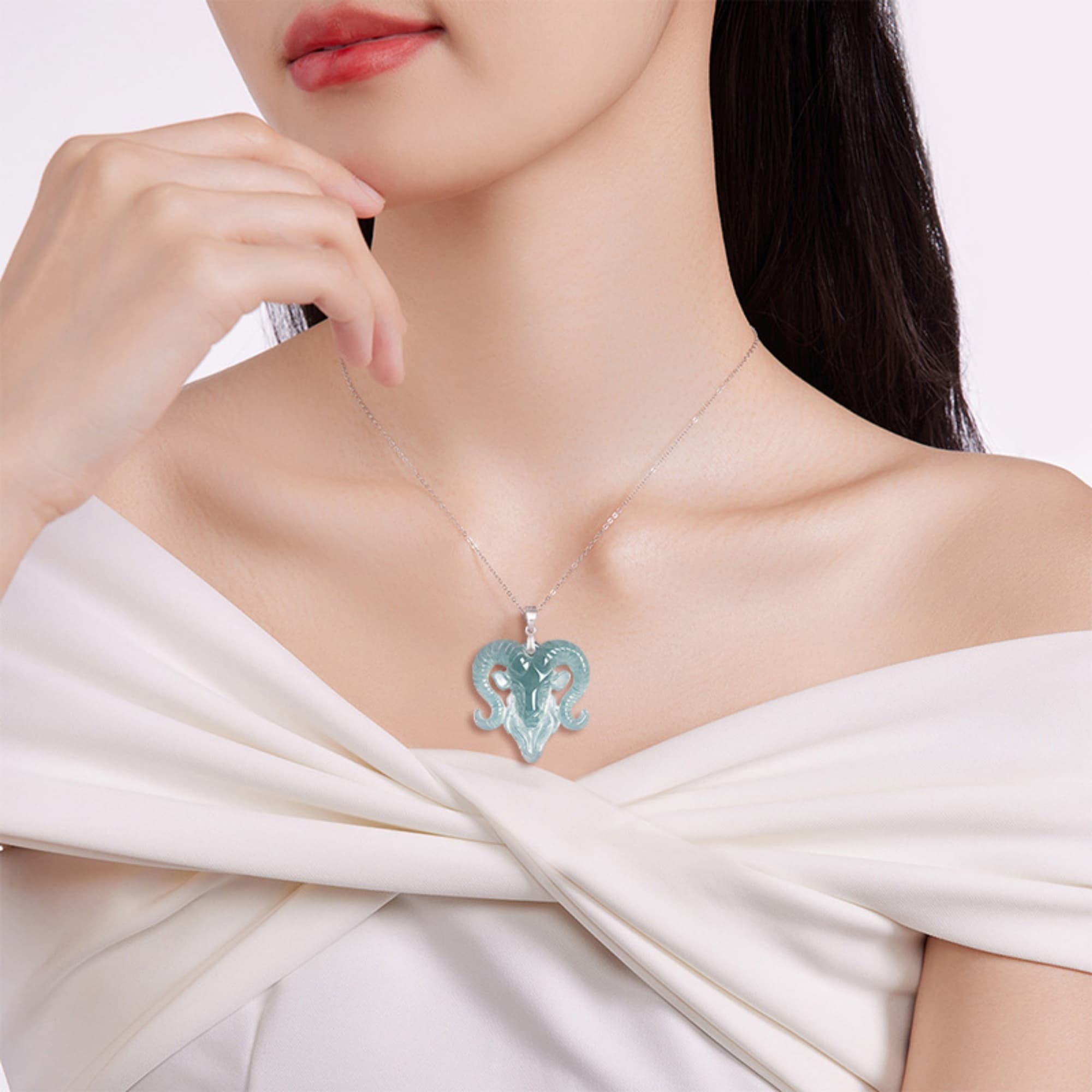 DDP 37.5mm Natural Certificated Type A Untreated Blue Watery Guatemalan Jadeite Sheep Pendant