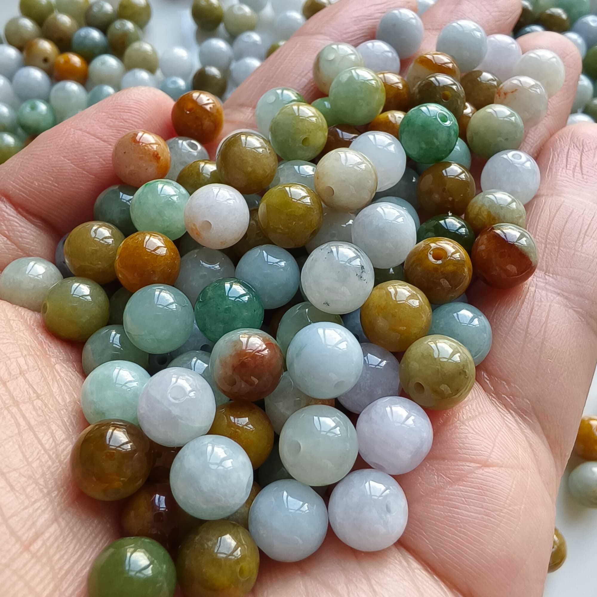 DDP 25pcs 7.7mm Natural Certificated Multi Color Burmese Jadeite Round Beads
