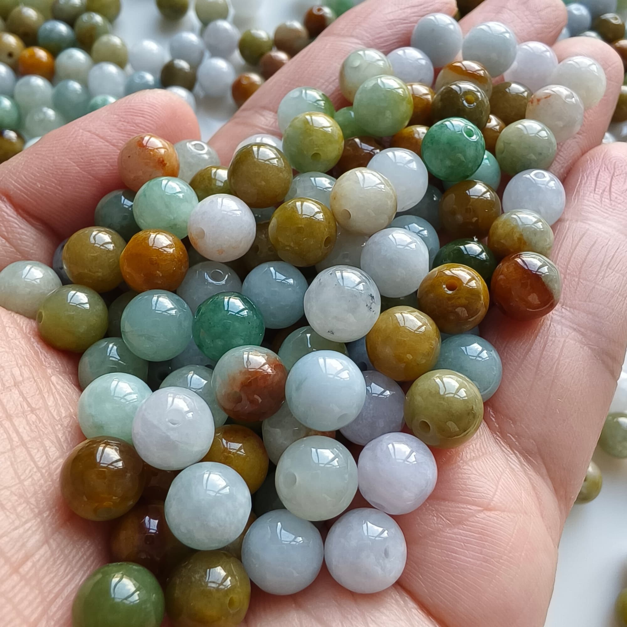 DDP 25pcs 7.7mm Natural Certificated Multi Color Burmese Jadeite Round Beads