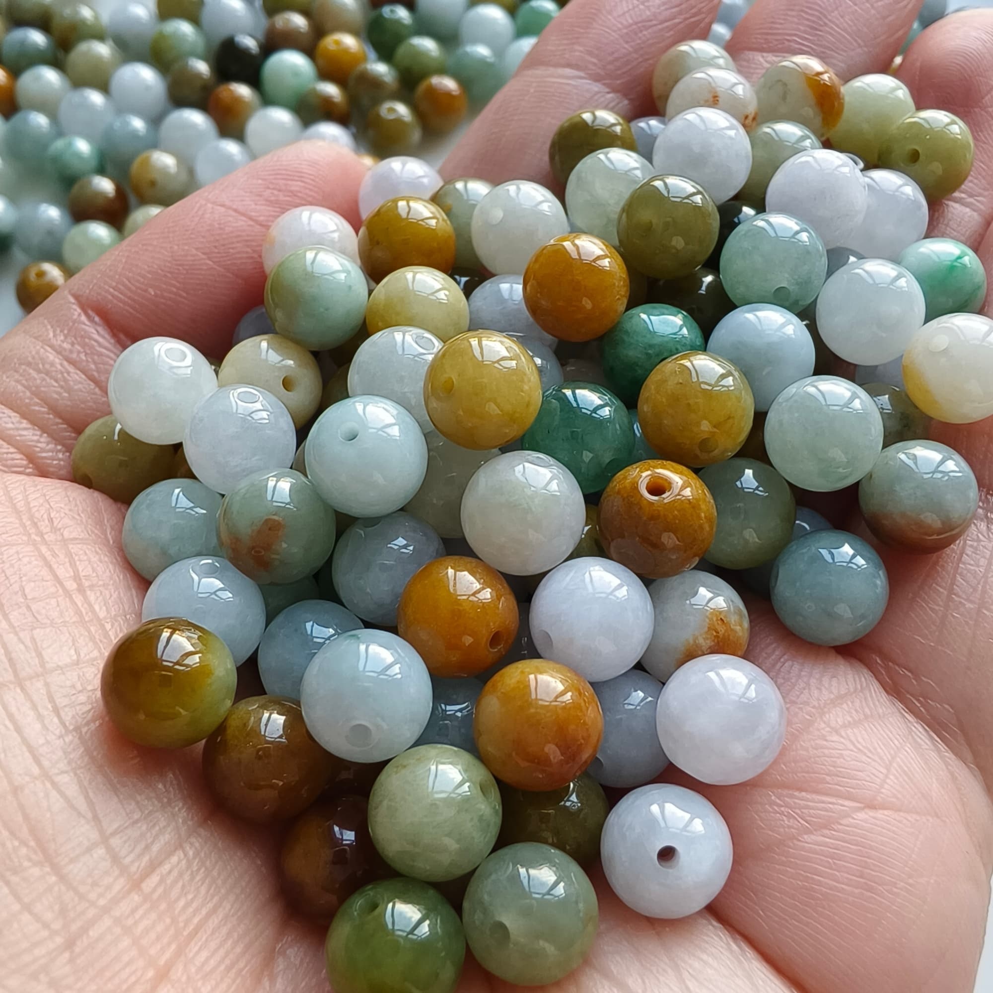 DDP 25pcs 7.7mm Natural Certificated Multi Color Burmese Jadeite Round Beads