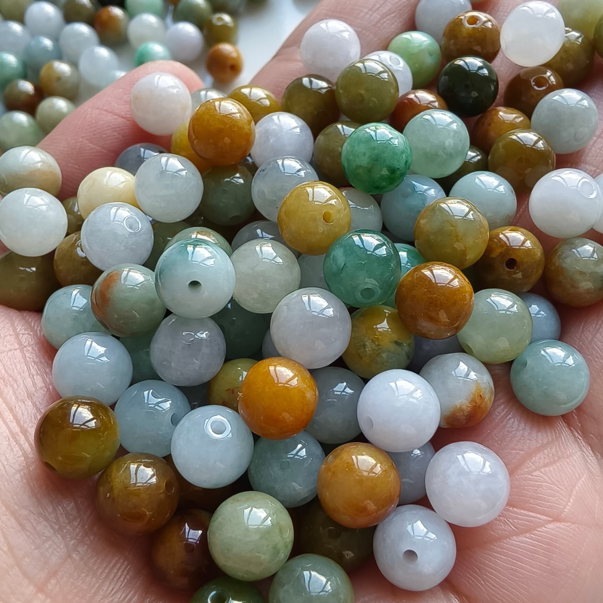 DDP 25pcs 7.7mm Natural Certificated Multi Color Burmese Jadeite Round Beads