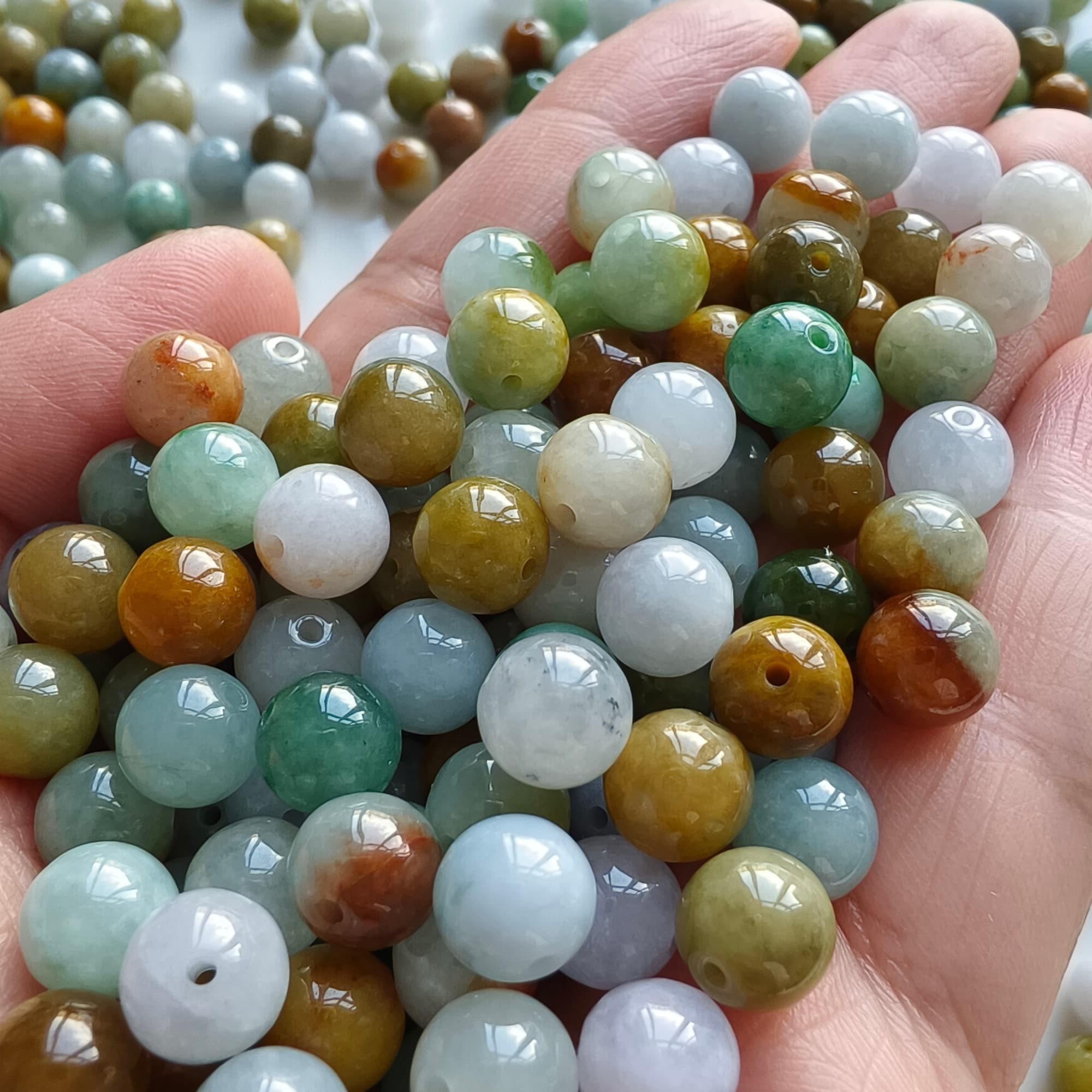 DDP 25pcs 7.7mm Natural Certificated Multi Color Burmese Jadeite Round Beads