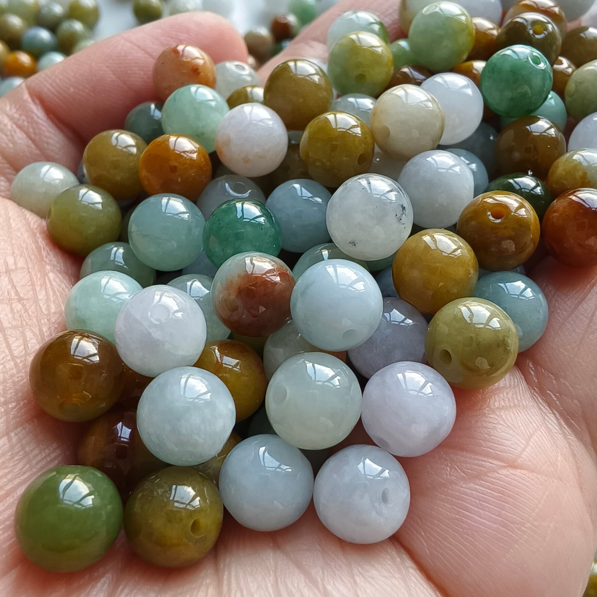 DDP 25pcs 7.7mm Natural Certificated Multi Color Burmese Jadeite Round Beads