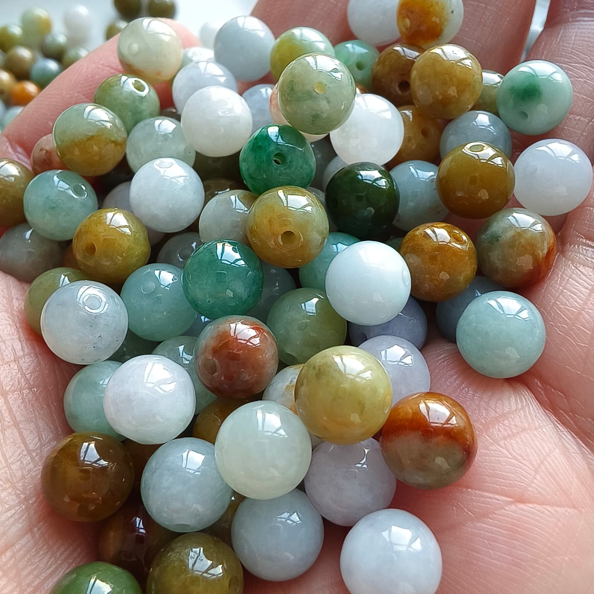 DDP 25pcs 7.7mm Natural Certificated Multi Color Burmese Jadeite Round Beads