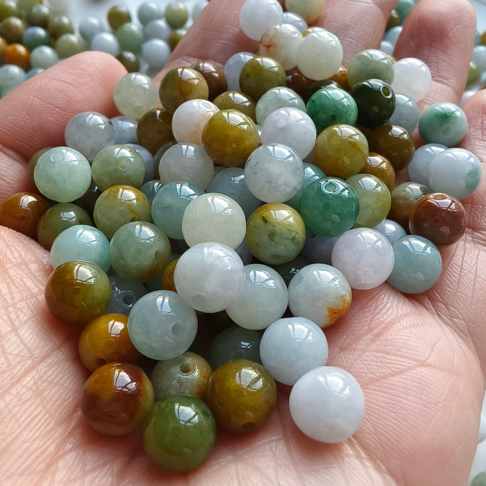 DDP 25pcs 7.7mm Natural Certificated Multi Color Burmese Jadeite Round Beads