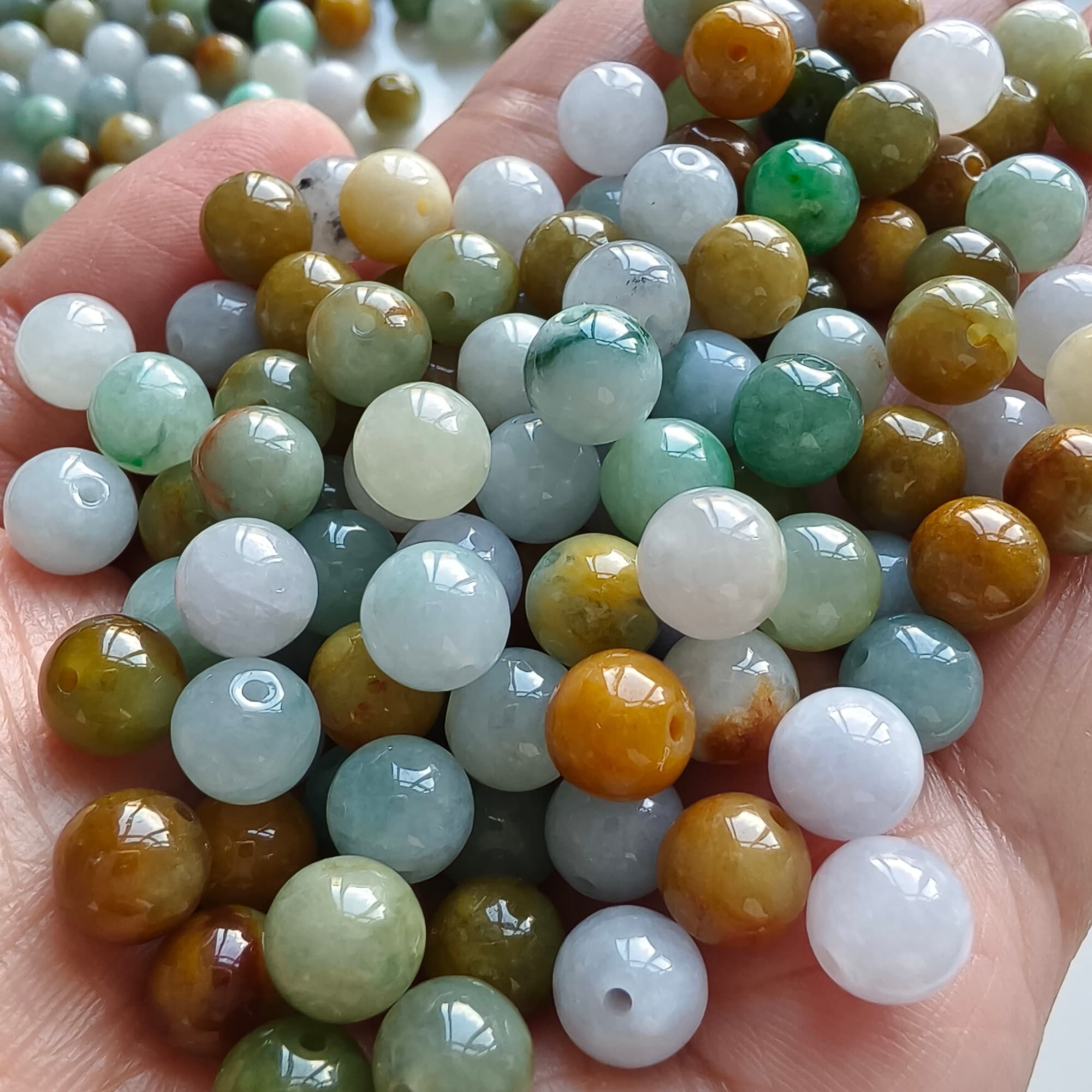 DDP 25pcs 7.7mm Natural Certificated Multi Color Burmese Jadeite Round Beads