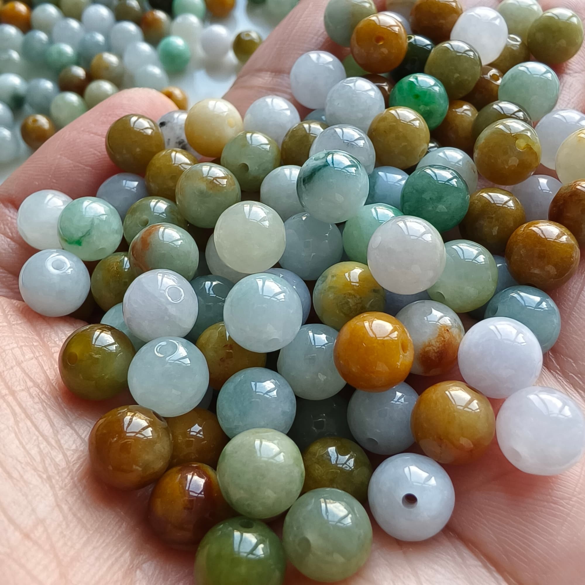 DDP 25pcs 7.7mm Natural Certificated Multi Color Burmese Jadeite Round Beads