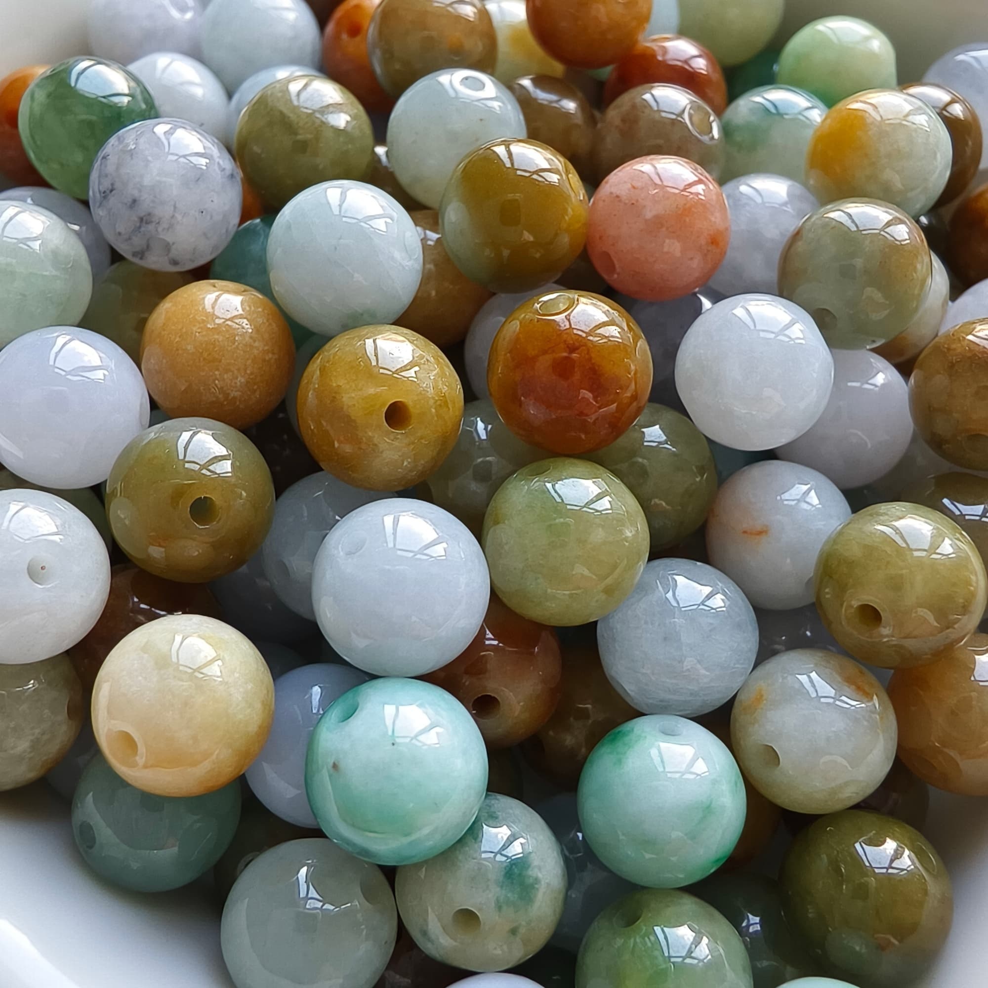 DDP 25pcs 7.7mm Natural Certificated Multi Color Burmese Jadeite Round Beads