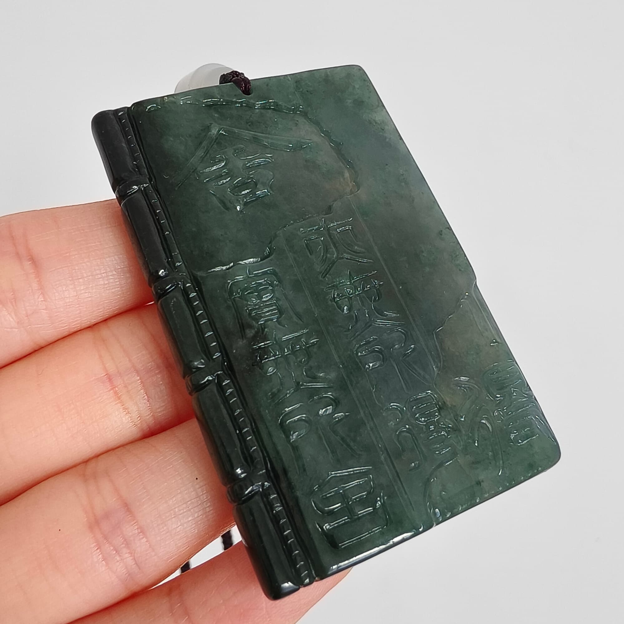 DDP 60mm Natural Certificated Type A Untreated Blue Guatemalan Jadeite Book Style Pendant With Ancient Chinese calligraphy "She De" Carved