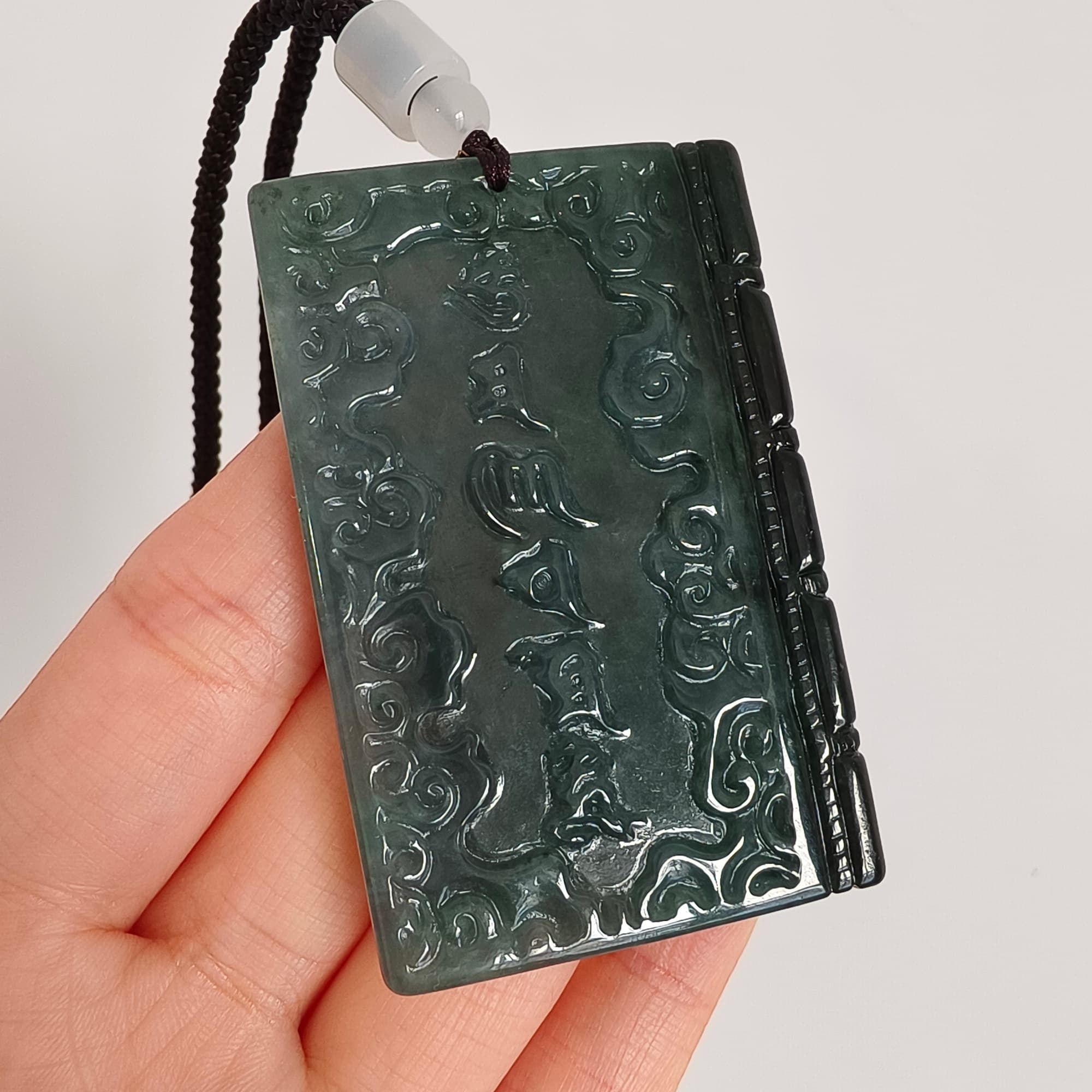 DDP 60mm Natural Certificated Type A Untreated Blue Guatemalan Jadeite Book Style Pendant With Ancient Chinese calligraphy "She De" Carved