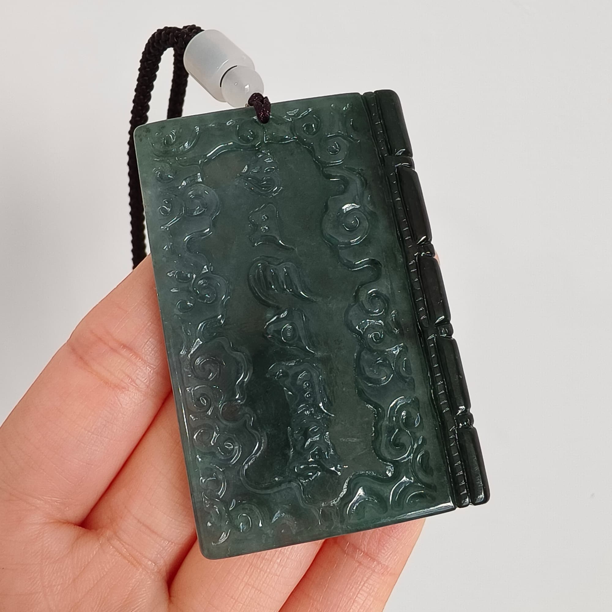 DDP 60mm Natural Certificated Type A Untreated Blue Guatemalan Jadeite Book Style Pendant With Ancient Chinese calligraphy "She De" Carved