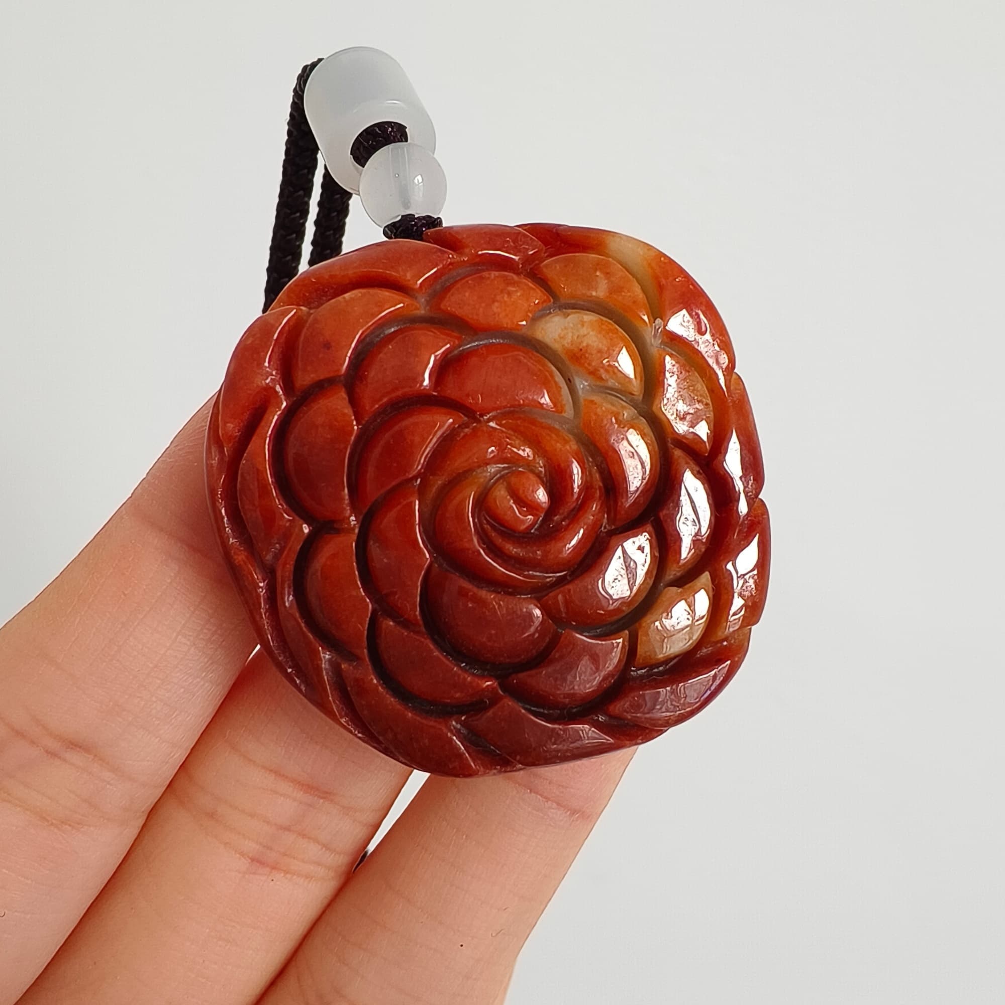 DDP 37mm Natural Certificated Red Green Burmese Jadeite Rose Pendant