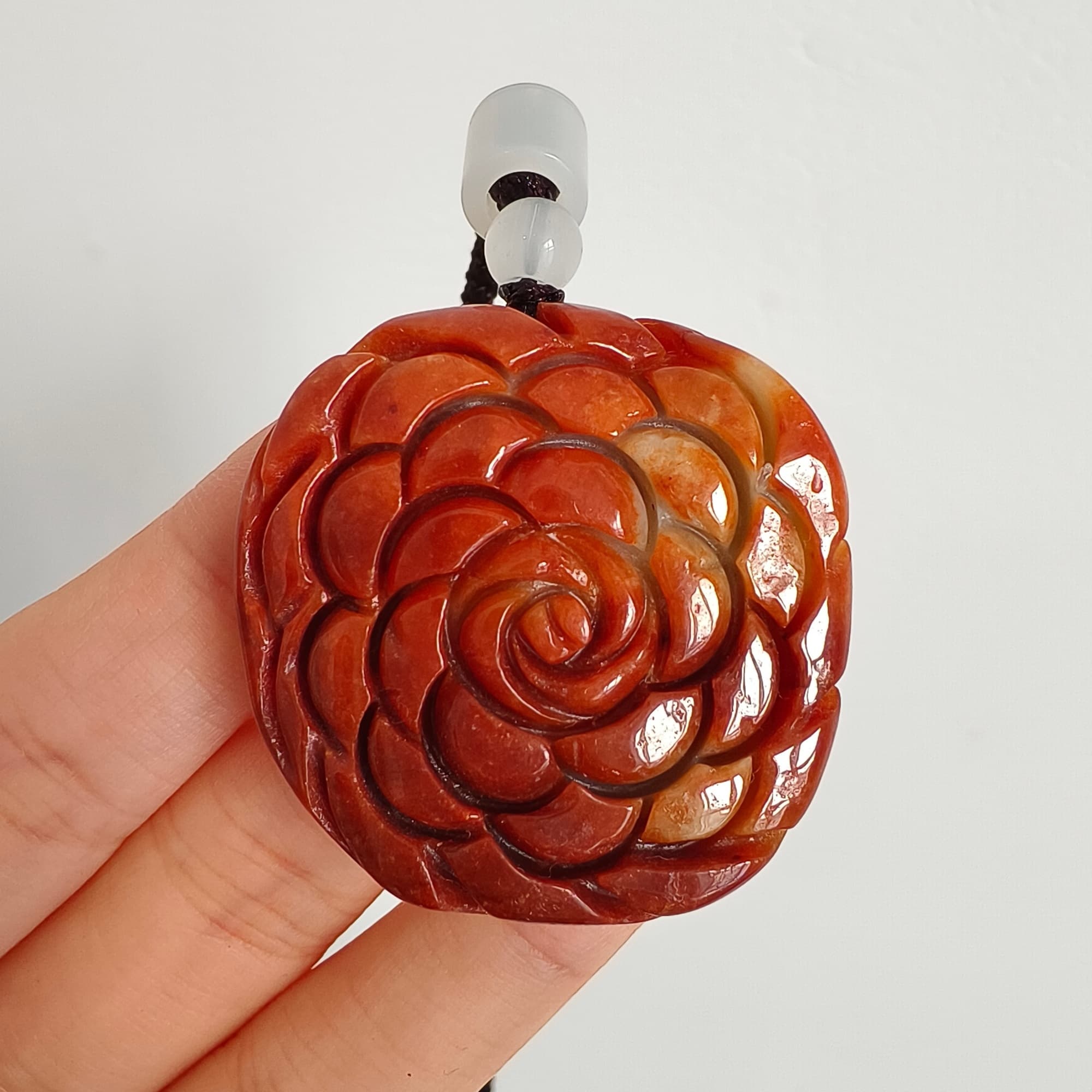 DDP 37mm Natural Certificated Red Green Burmese Jadeite Rose Pendant