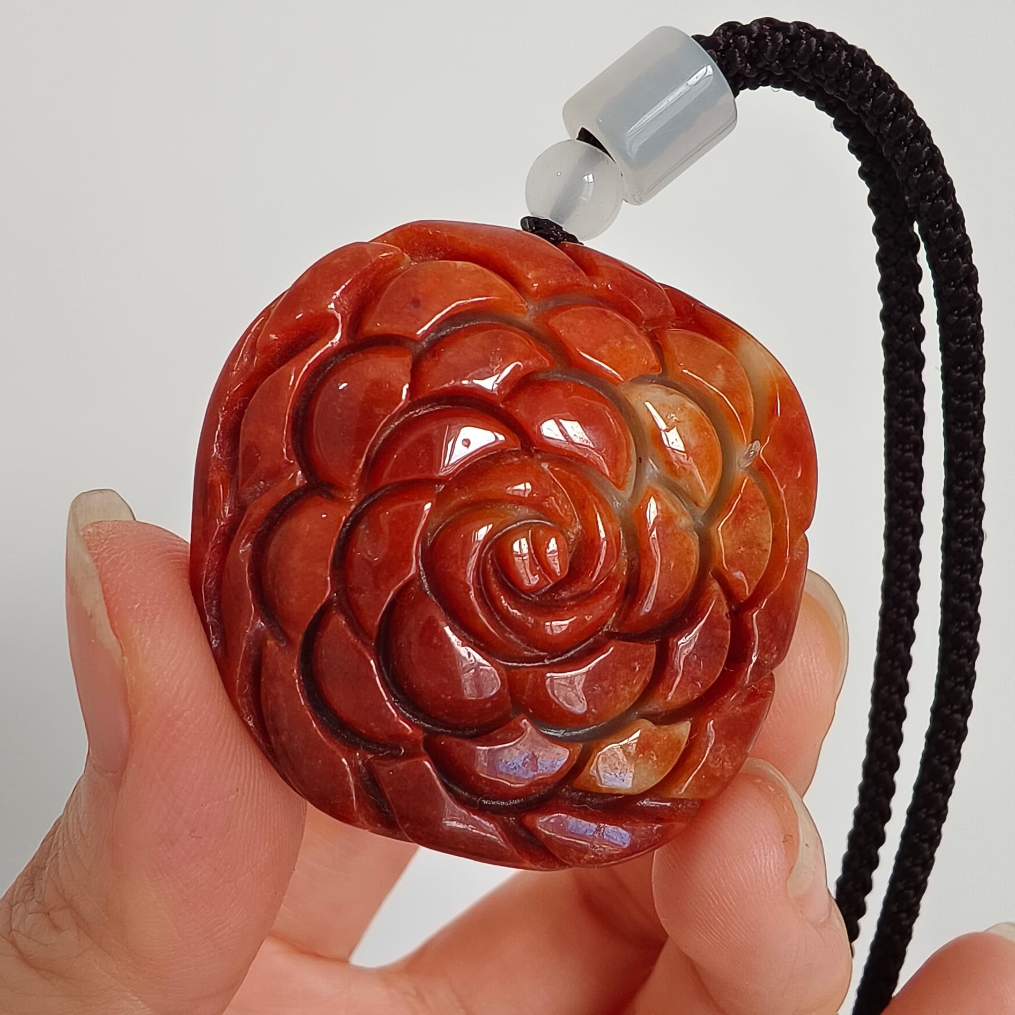 DDP 37mm Natural Certificated Red Green Burmese Jadeite Rose Pendant