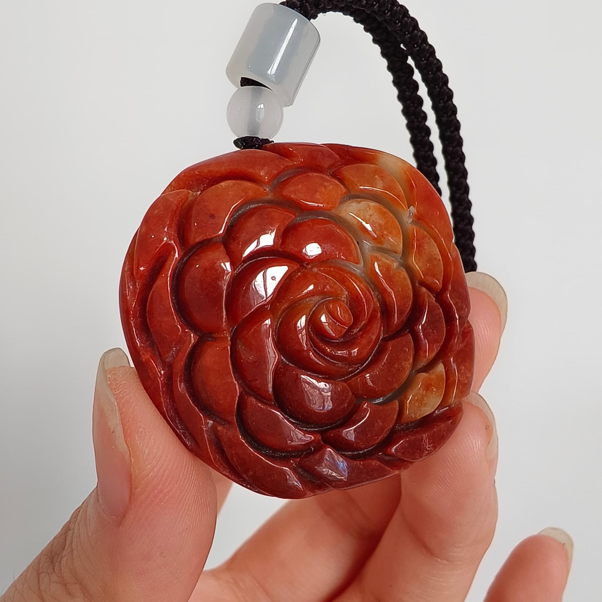 DDP 37mm Natural Certificated Red Green Burmese Jadeite Rose Pendant