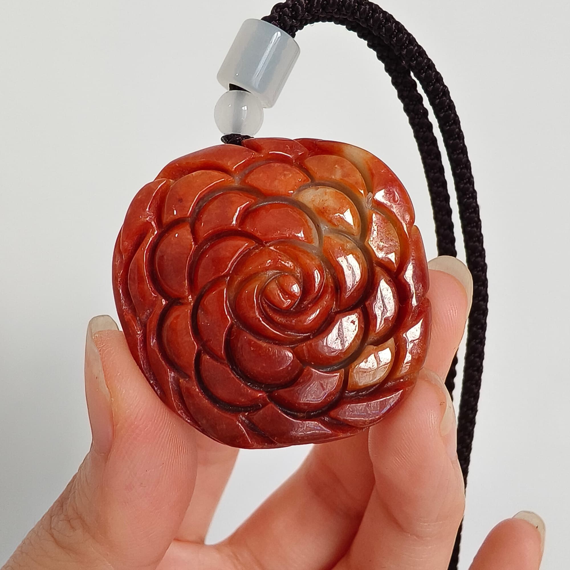 DDP 37mm Natural Certificated Red Green Burmese Jadeite Rose Pendant