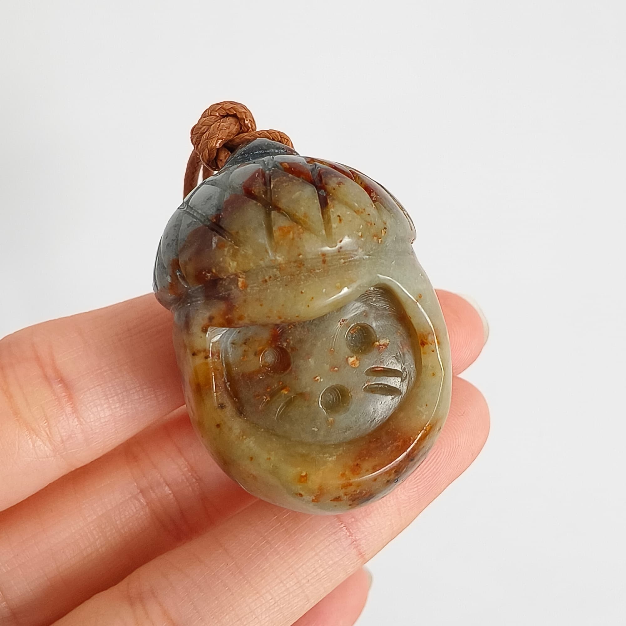 DDP 38.7mm Unique Untreated Natural Yellow Gray Serpentine Jade Chinese Jade Native Cat Pendant