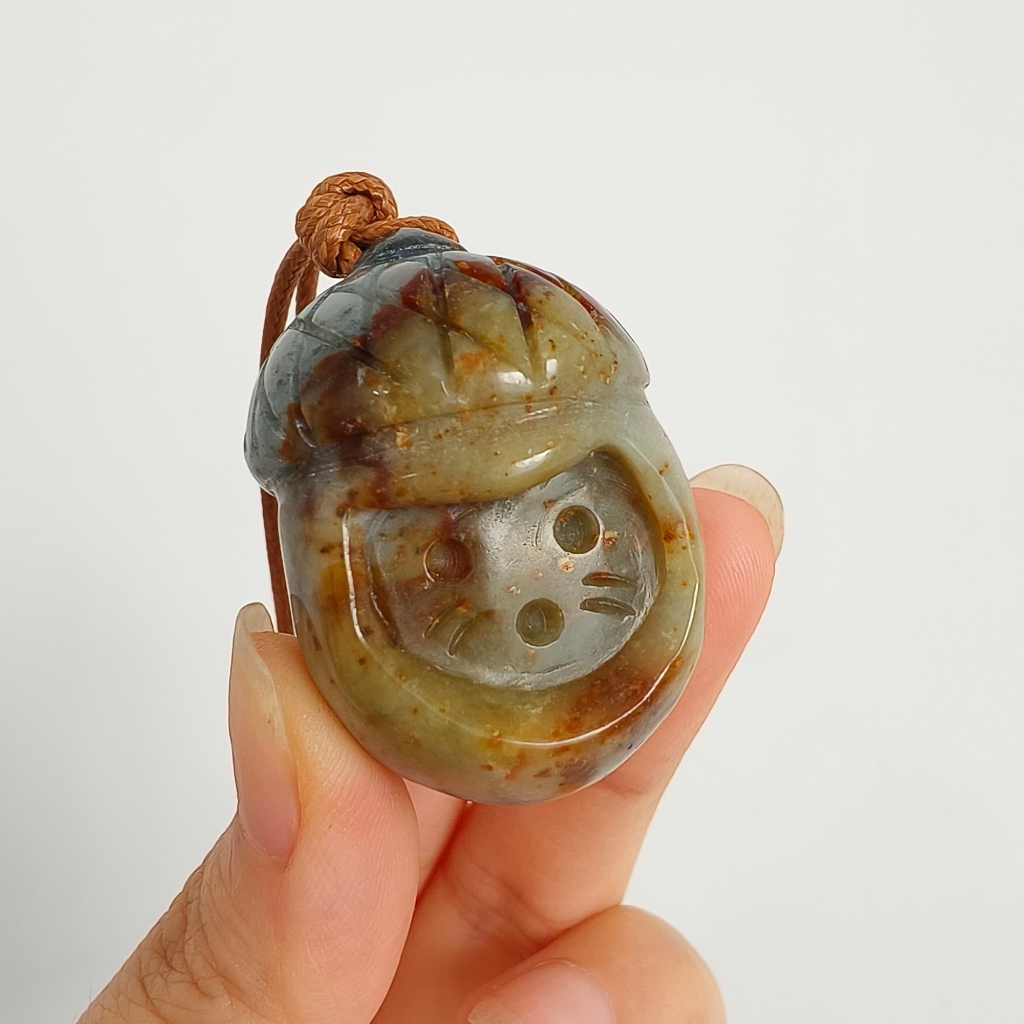 DDP 38.7mm Unique Untreated Natural Yellow Gray Serpentine Jade Chinese Jade Native Cat Pendant